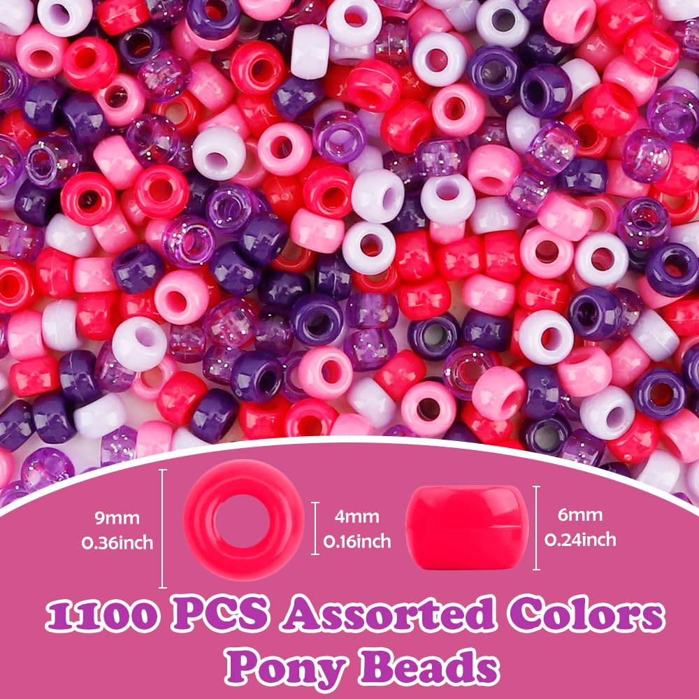 QPIXVB 1100pcs Pony Beads,Craft Beads,Hair Beads,Purple Beads for Bracelets,Christmas Beads,Small Bulk Beads,Beads &#x26; Bead Assortments,Bracelet Beads,Kandi Bracelet,Cuentas Para Pulseras