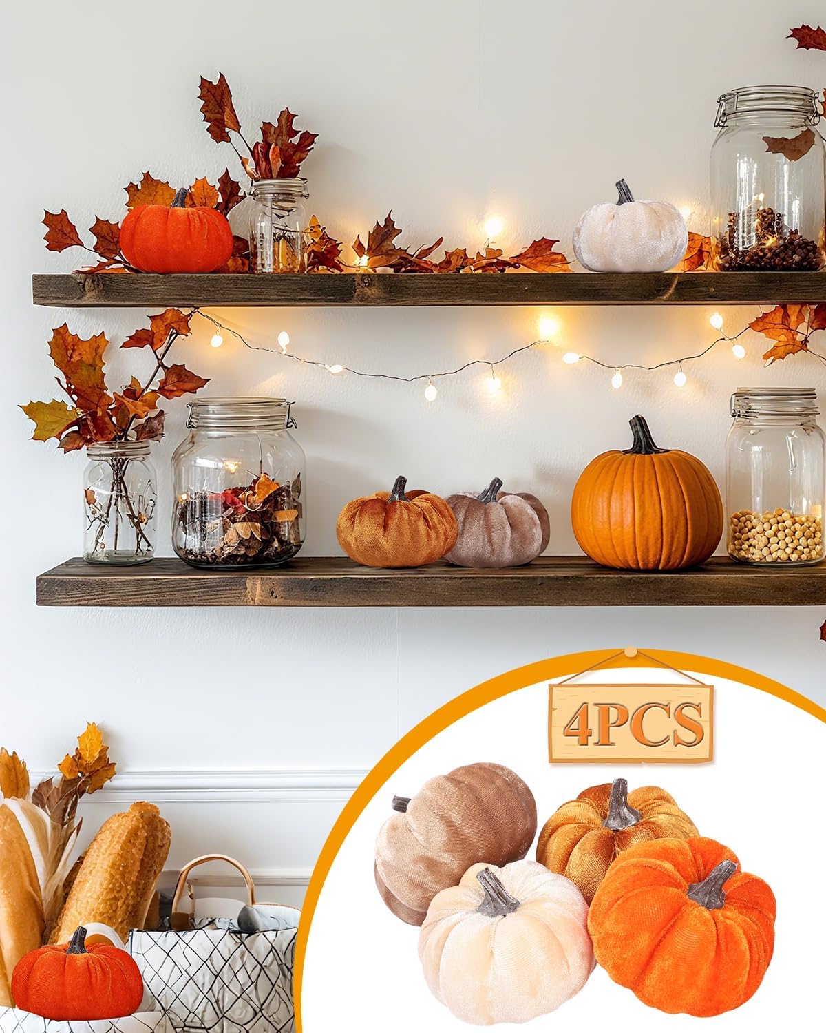 4PCS Artificial Velvet Fall Pumpkins (Small)