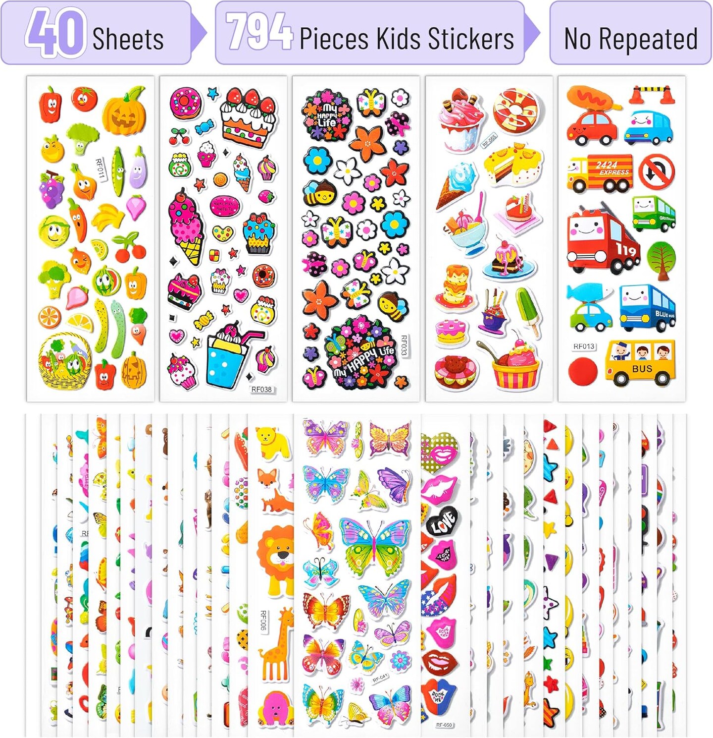 3D Stickers for Kids, 40 Sheets, 794 pcs, Puffy Stickers for Kids Stickers