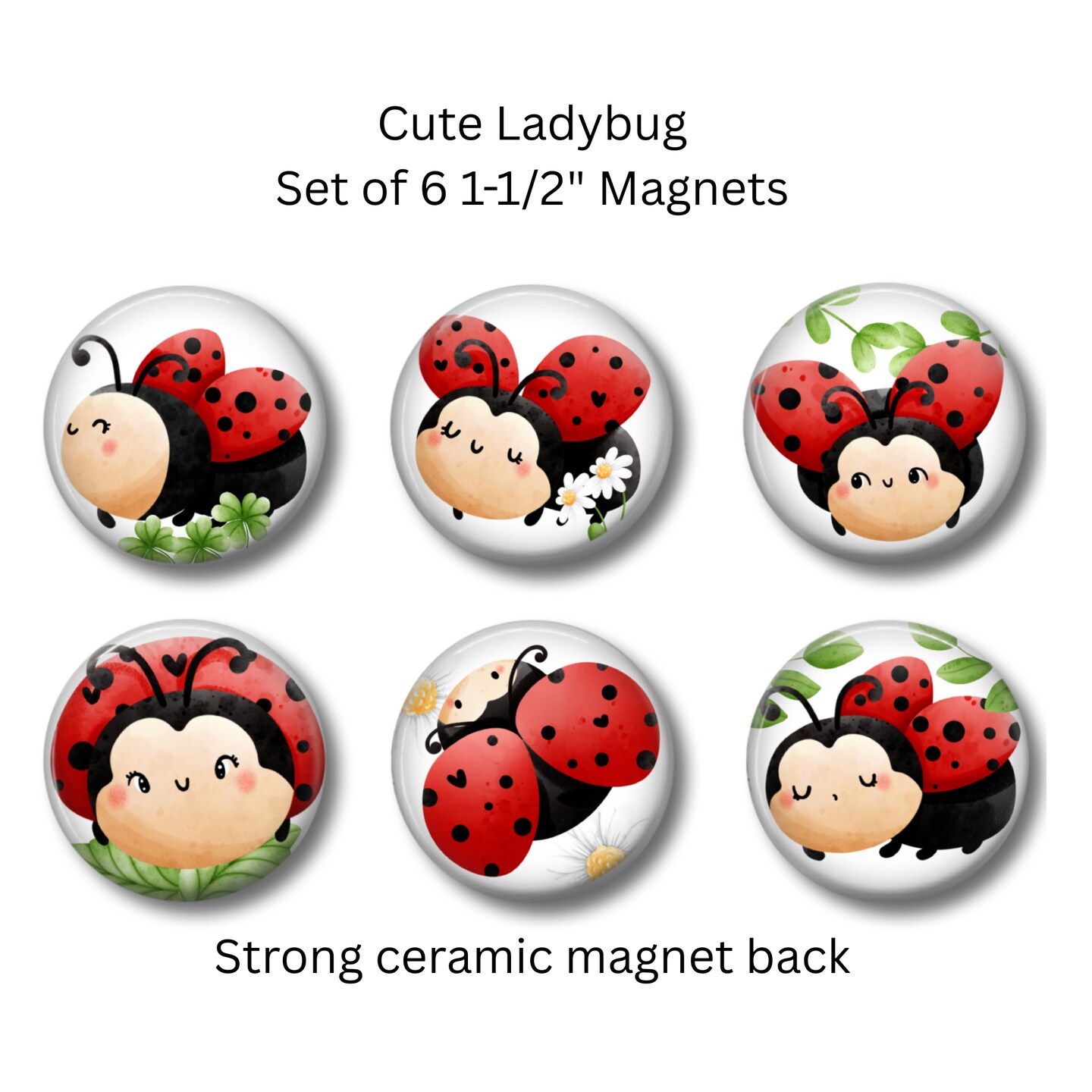 Cute Ladybug Lady Bug Kitchen Refrigerator Magnets, Set of 6, 1.5 Inch ...
