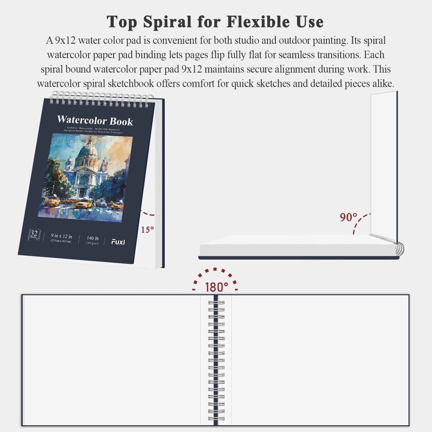 Watercolor Paper Pad 9x12 140lb Cold Press Sketchbook 32 Sheets 64 Pages