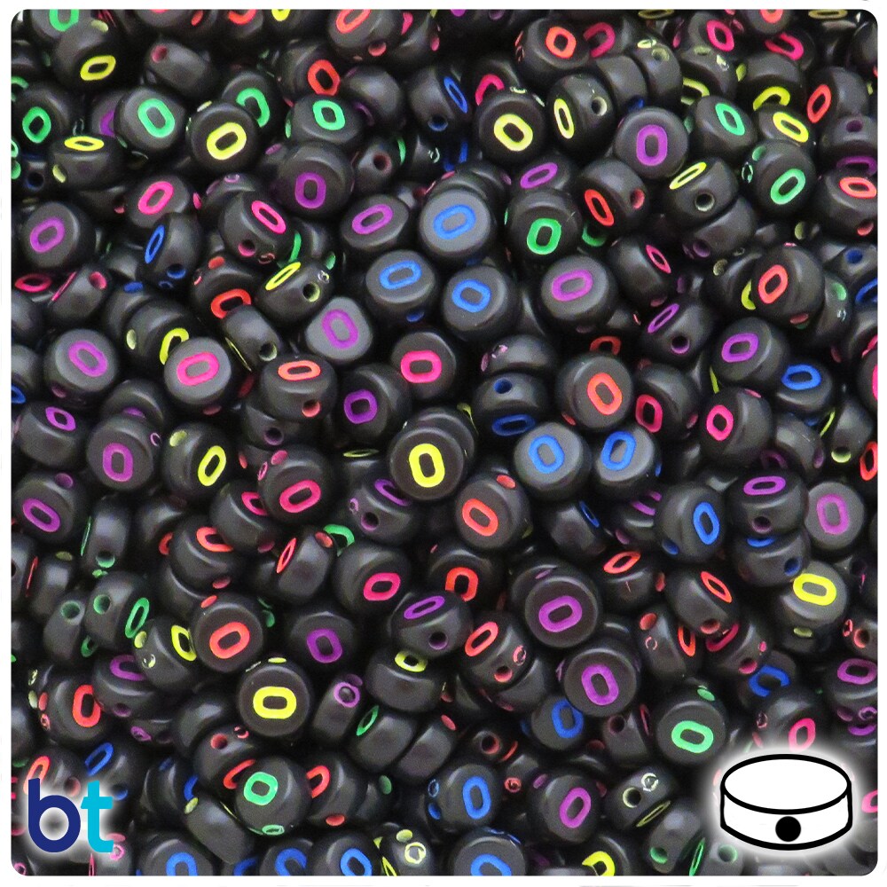 BeadTin Black Opaque 7mm Coin Alpha Beads - Colored Letter O (100pcs)