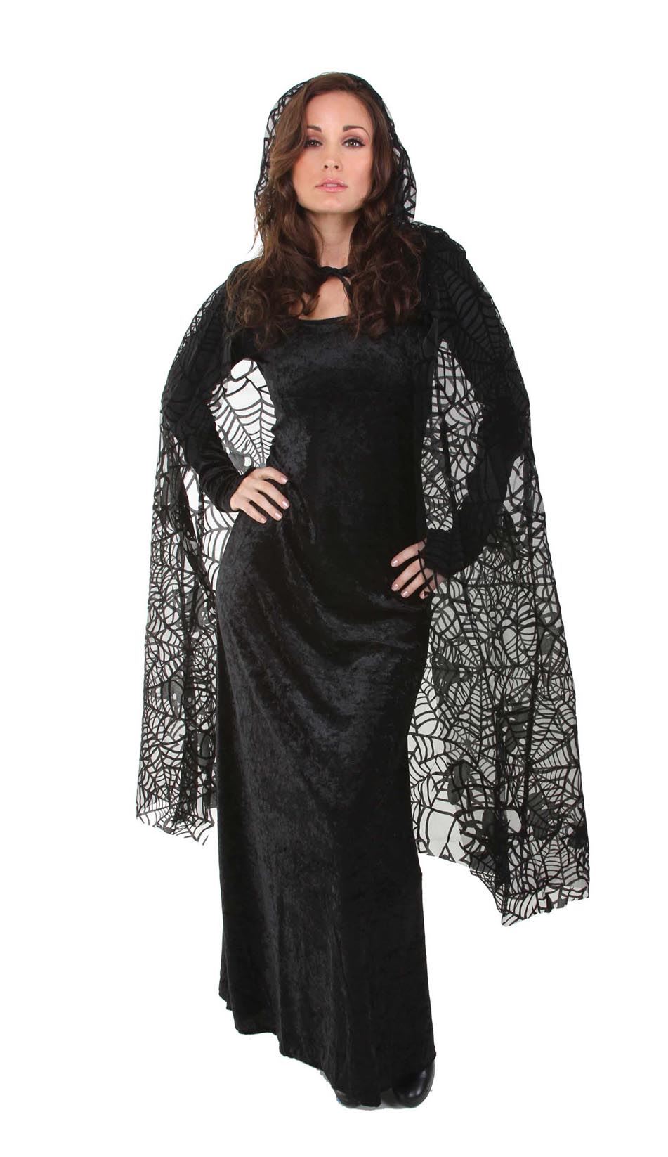 Womens Black Spider Web Cape Sheer For Witch or Vampire Halloween Costume Accessory