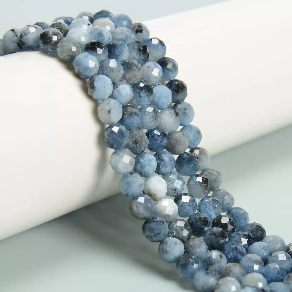 Natural Dark Blue Aquamarine Faceted Round Beads Size 6mm 15.5&#x27;&#x27; Strand