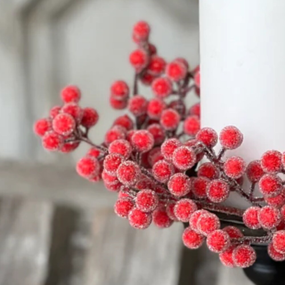 Sparkling Iced Berry Candle Ring | 10", Set of 2 | Christmas Holiday Home Décor - Holiday Tree