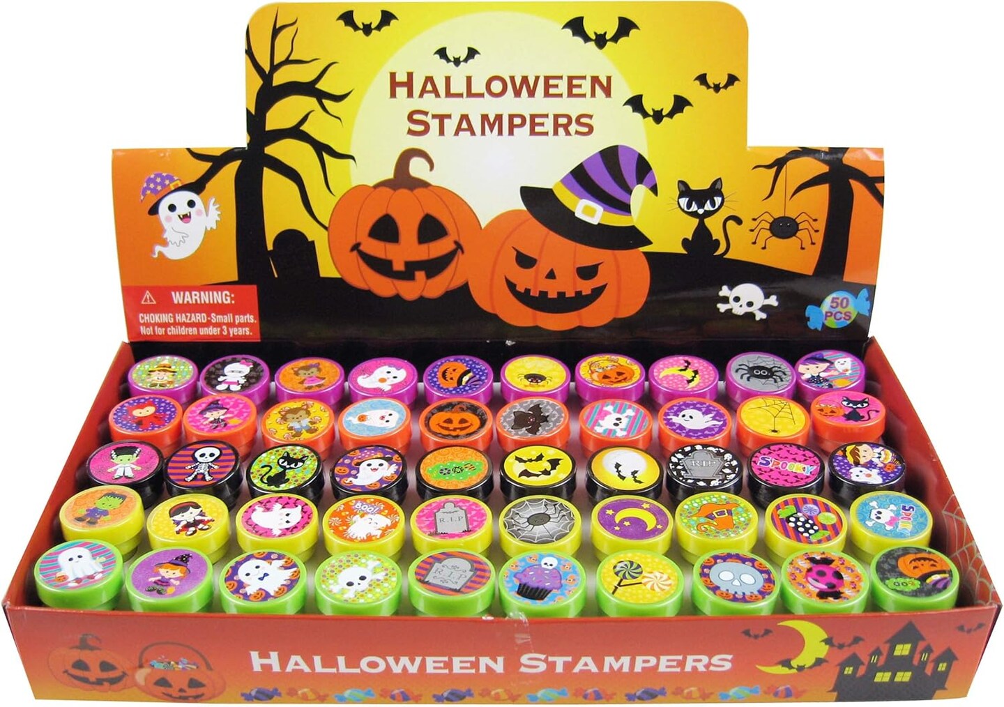 TINYMILLS 50 Pcs Halloween Stamps for Kids with 50 Different Designs Trick or Treat Stampers Bulk Halloween Party Favors for Kids, Game Prizes, Halloween Stampers for Kids, Non Candy Treats