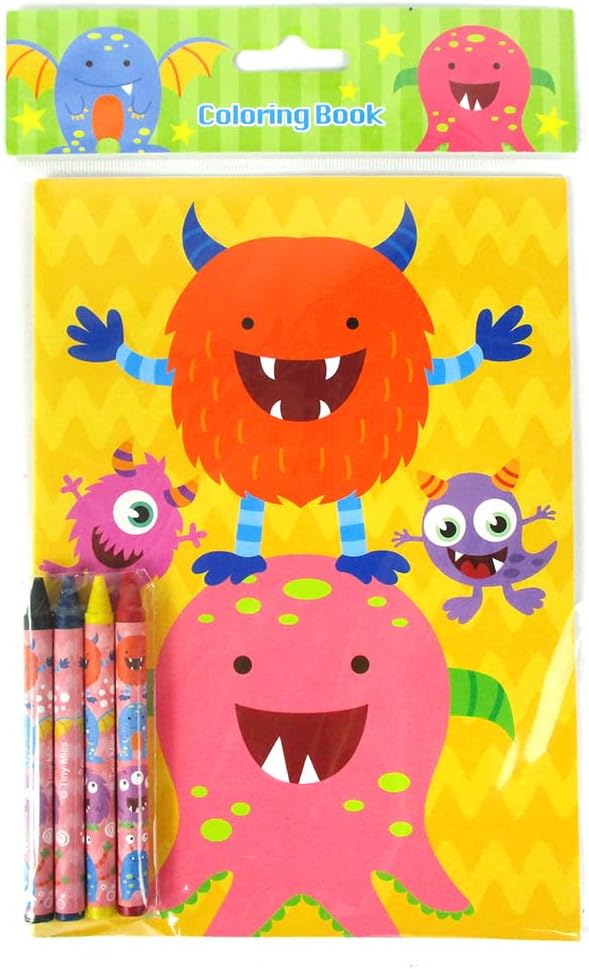 TINYMILLS Monster Coloring Book Set with 12 Coloring Books and 48 Crayons Monster Birthday Party Favor Bag Filler Carnival Prizes Rewards Classroom Party Halloween Favors
