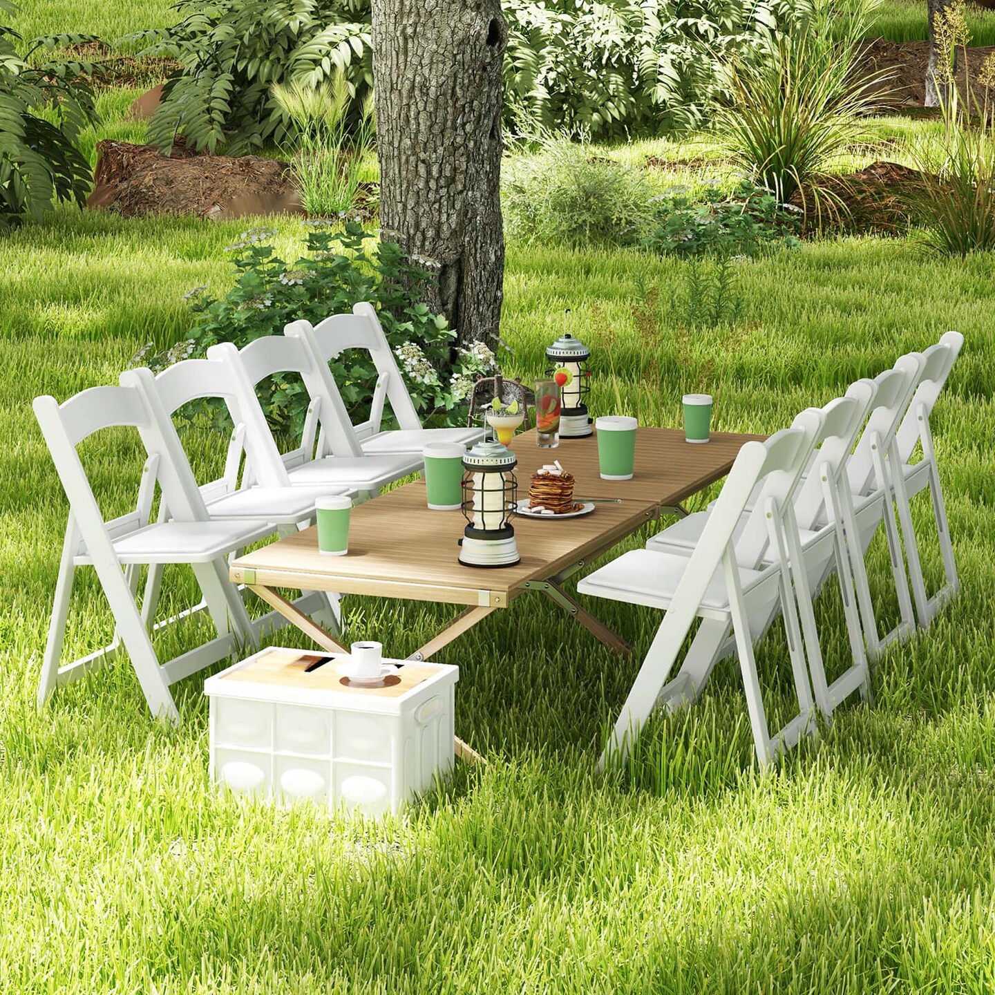 Costway 4/8/12/16/20 Pack Resin Folding Chairs with Padded Seat All-Weather Resin Frame Patio White