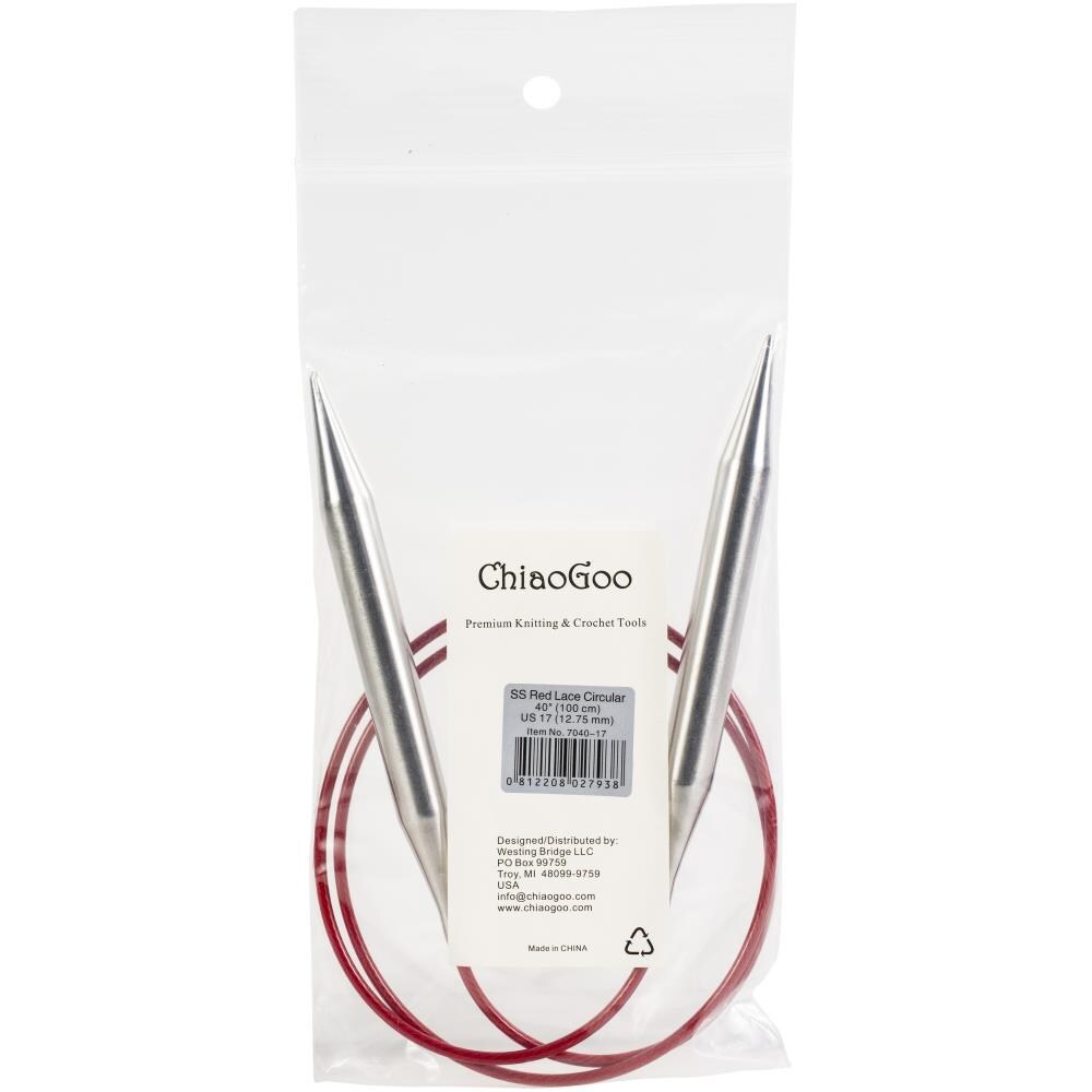 ChiaoGoo Red Lace 40&#x22; Stainless Circular Knitting Needles - Sizes US 0/2mm to 17 / 12.75mm