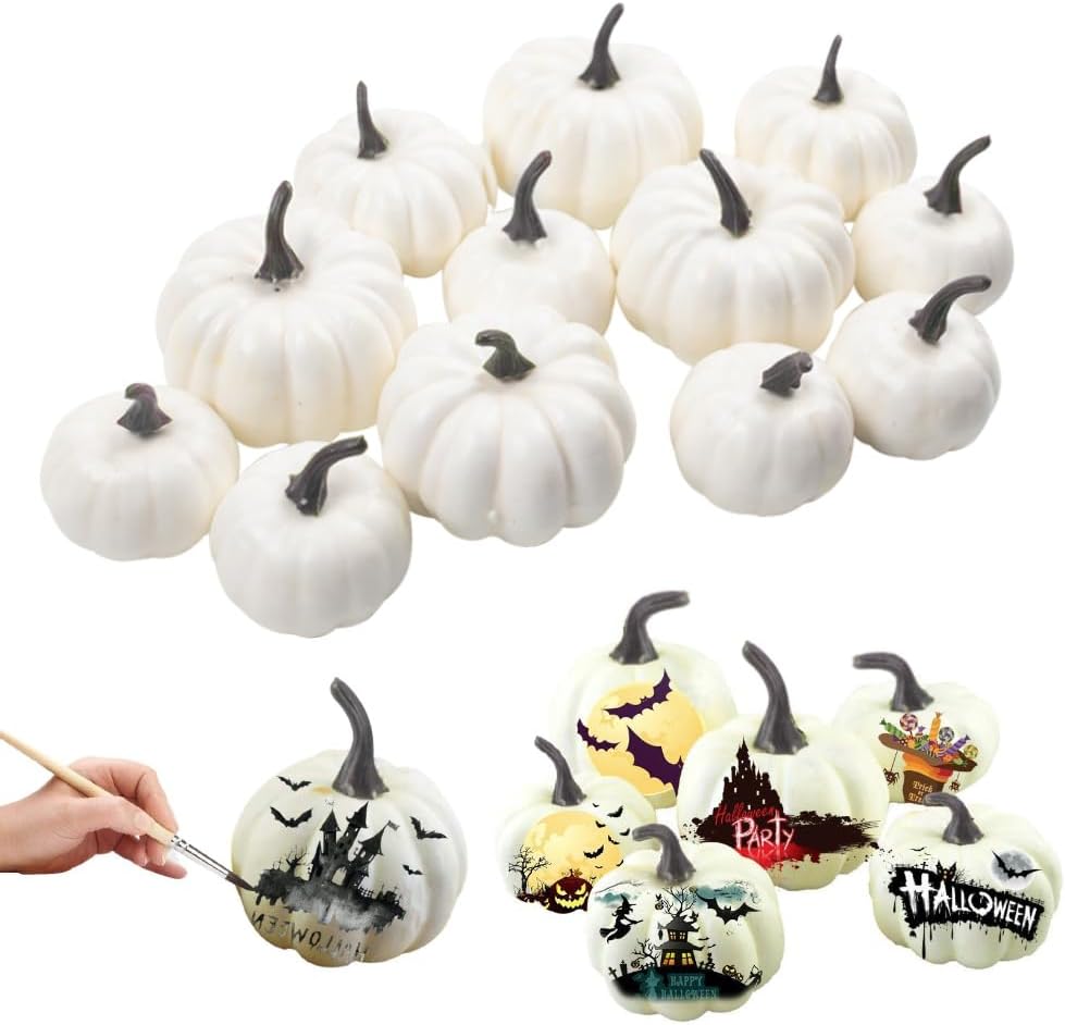 12PCS White Fake Pumpkins Fall Harvest Pumpkins Faux