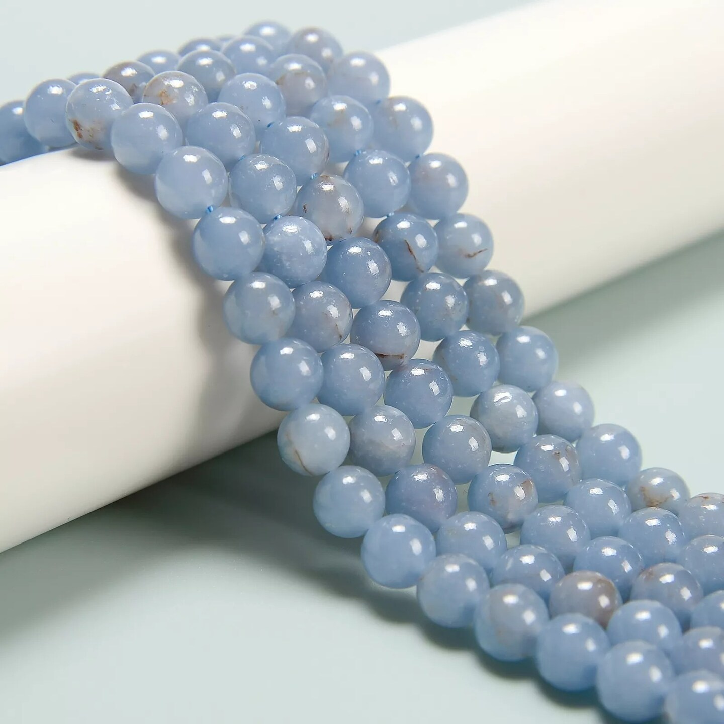 Natural Angelite Smooth Round Beads Size 8mm 15.5'' Strand (8mm)