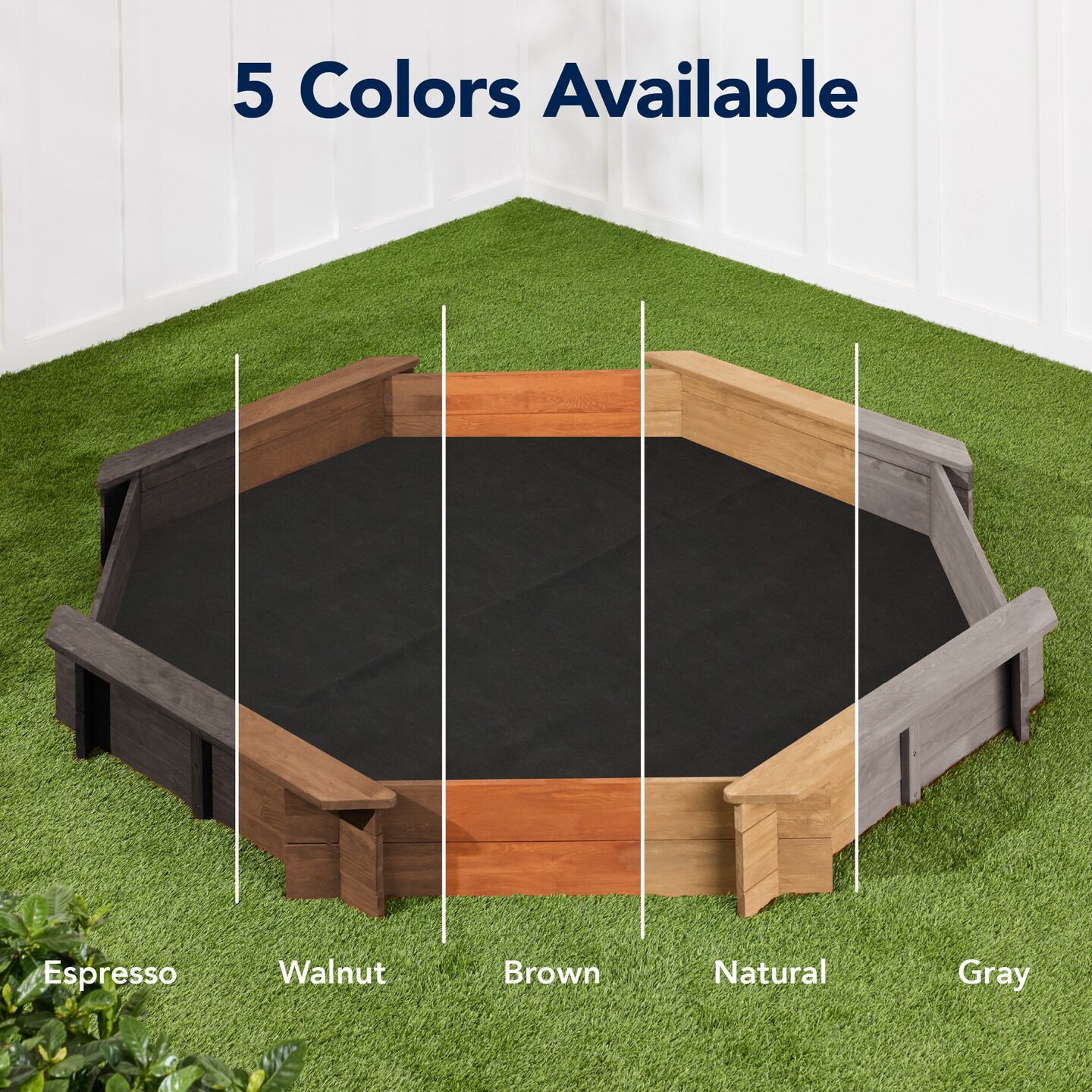 Best Choice Products Kid&#x27;s Octagonal Wooden Outdoor Sandbox w/ Benches, 8 Seats, Cover, XL Sandpit, Liner