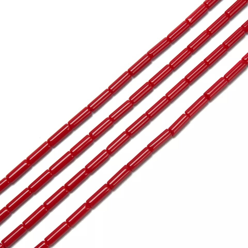 Red Coral Color Dyed Jade Cylinder Tube Beads Size 4x13mm 15.5'' Strand
