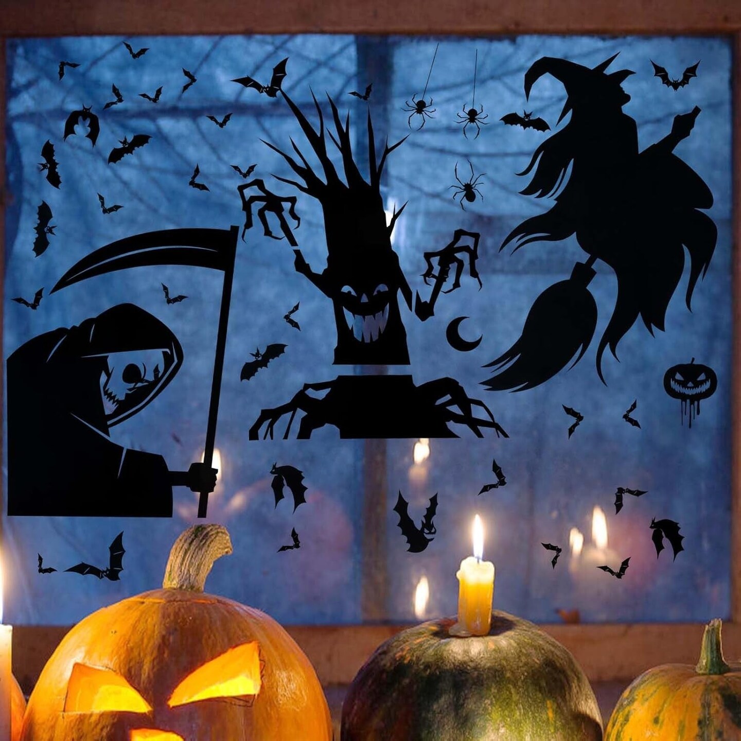 thumbnail image 2 of Halloween Window Stickers Decal Set - Spooky Zombie Hands, Bats, Pumpkins, Ghosts & More (Black) 2 of 10