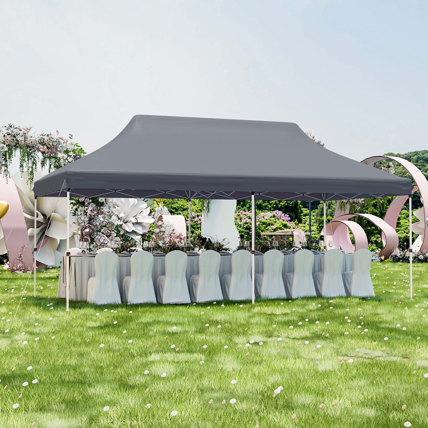 Costway 10 x 20 FT Pop-up Canopy UPF50+ Sun Protection Tent with Carrying Bag Blue/Black/Grey/White/Pink