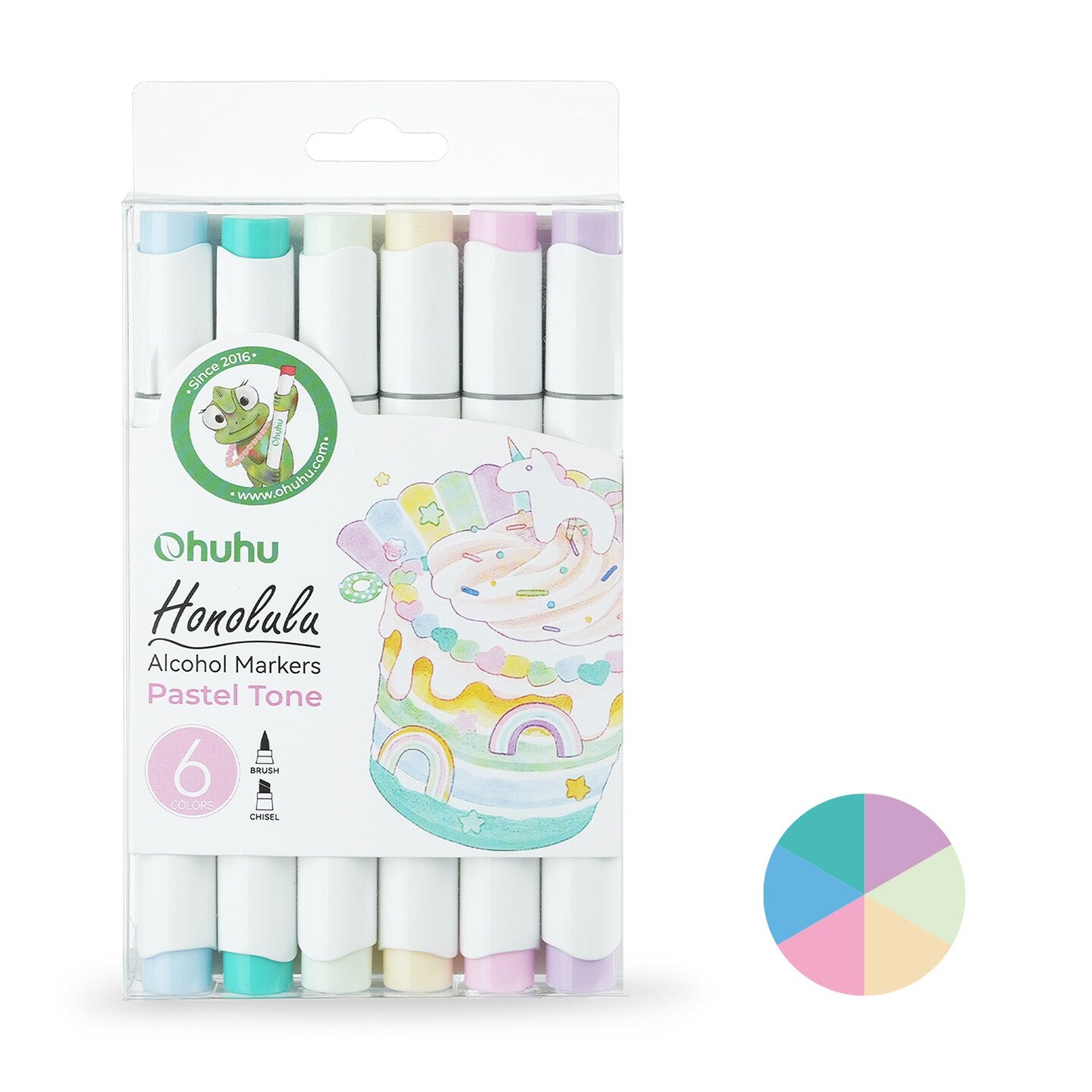 Ohuhu 6 Colors Dual Tips Alcohol Art Markers - Brush &#x26; Chisel- Honolulu of Ohuhu Markers - Basic/Pastel/Skin Tone Colors