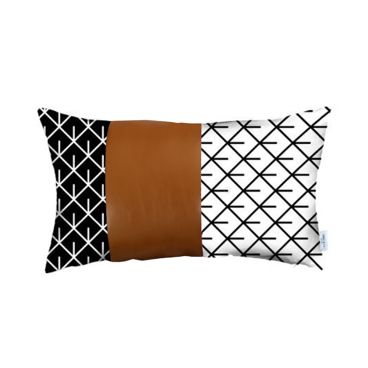 Reverse Black And White And Brown Faux Leather Lumbar Pillow Cover Reverse Black And White And Brown Faux Leather Lumbar Pillow Cover