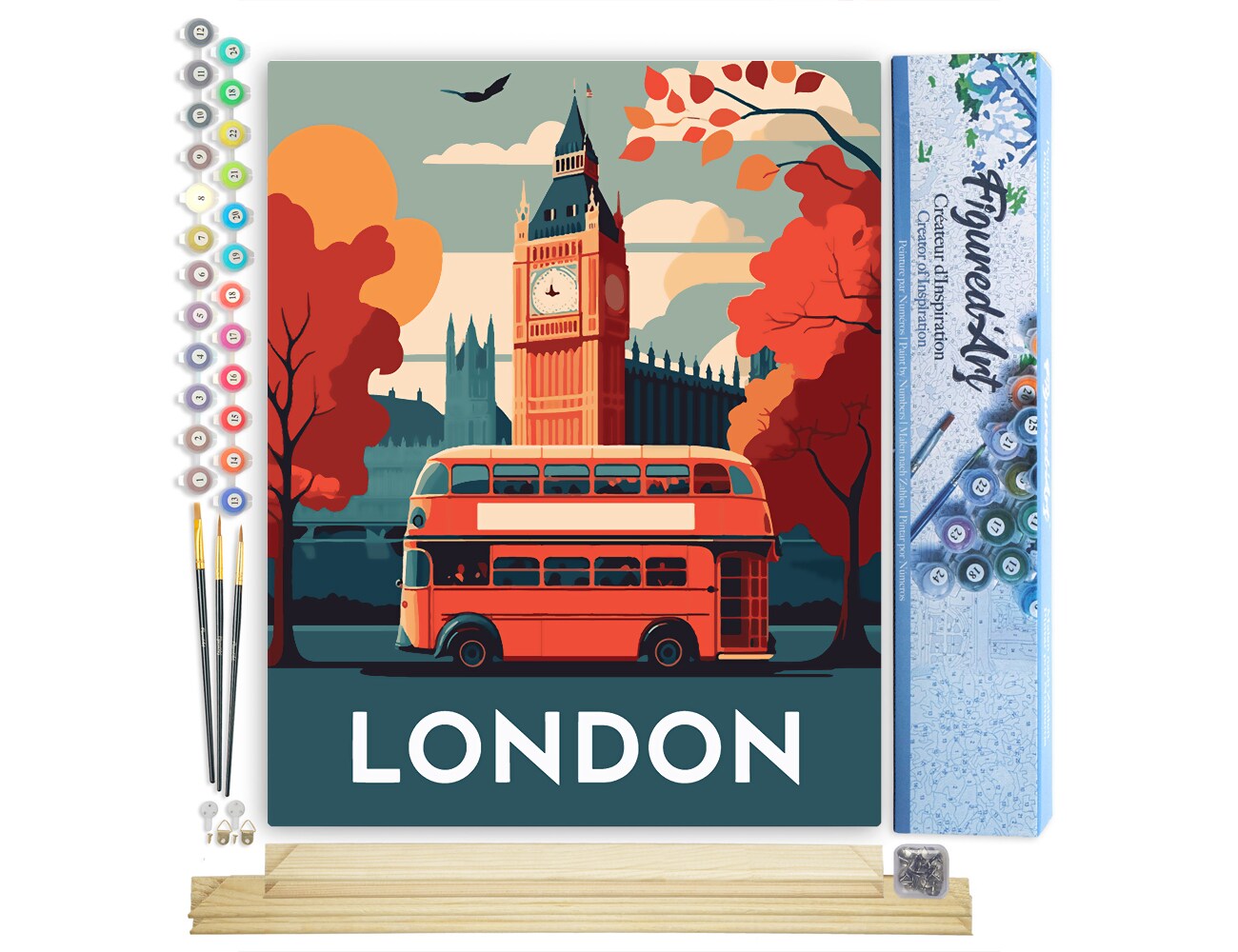 Figured'Art Paint by Numbers for Adults Travel Poster London 16"x20" - Craft Art Painting Rolled Canvas with DIY wooden frame