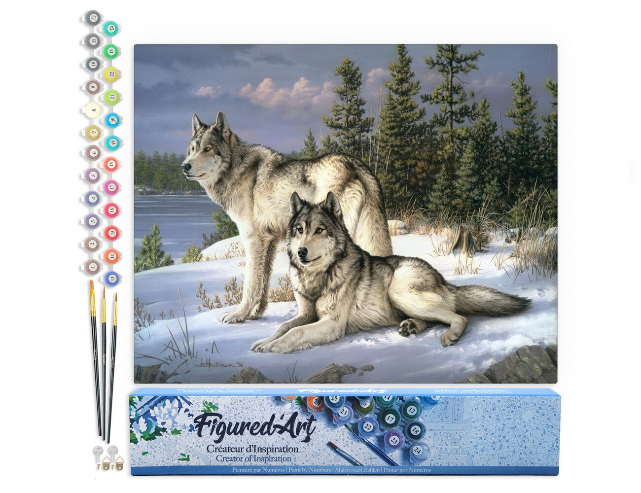 Figured'Art Paint by Numbers Kit for Adults Wolves Couple 16"x20" - Craft Art Painting DIY Kit Rolled Canvas without frame