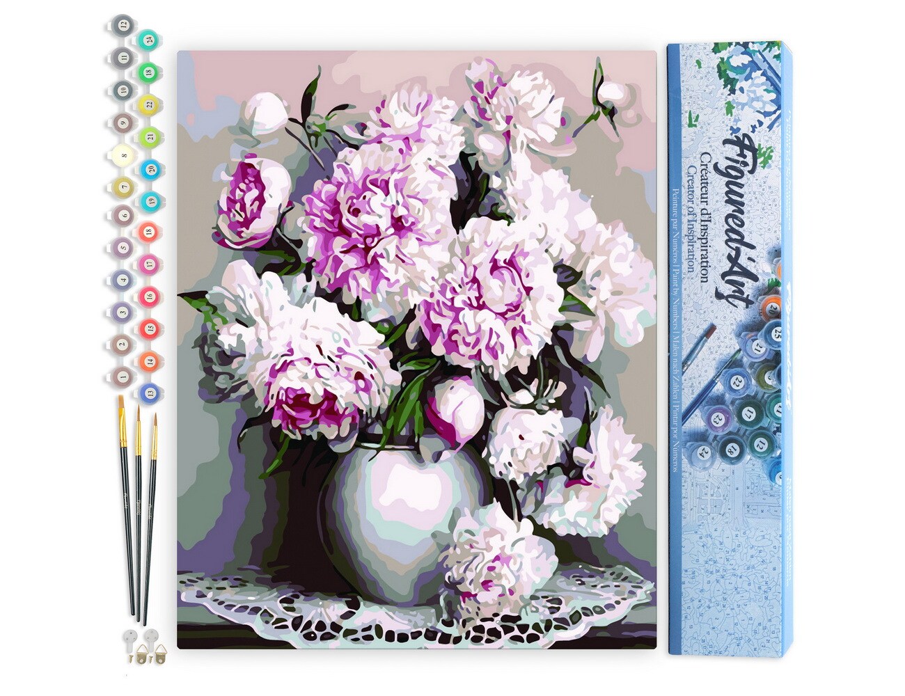 Figured&#x27;Art Paint by Numbers Kit for Adults Vase of Peonies 16&#x22;x20&#x22; - Craft Art Painting DIY Kit Rolled Canvas without frame