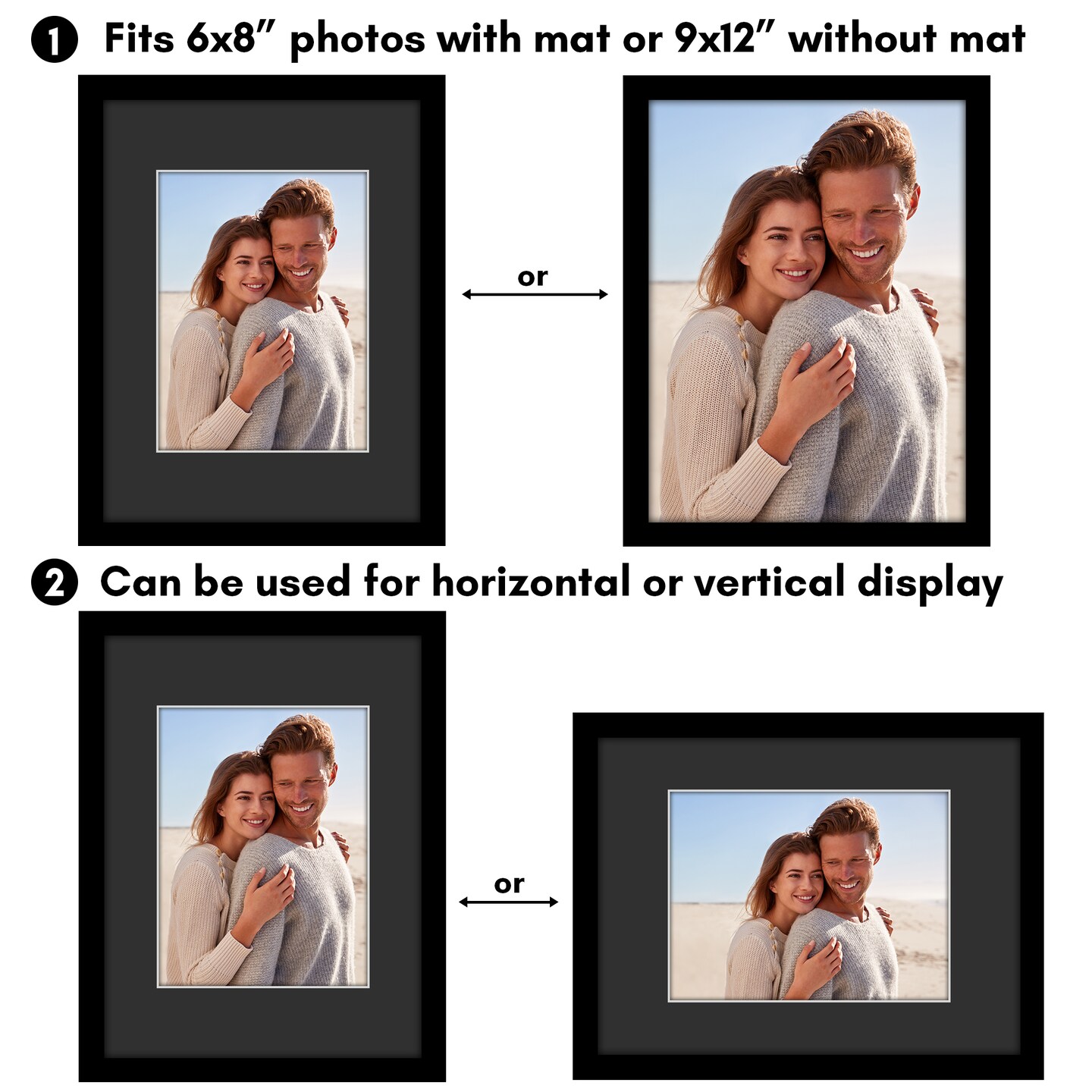 Americanflat Black Picture Frame with Shatter-Resistant Glass - Classic Molding with Black Mat and White Trim