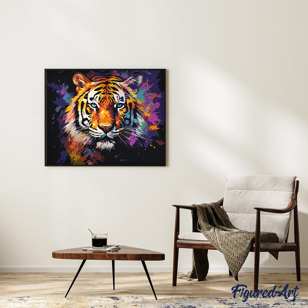 Figured&#x27;Art Paint by Numbers for Adults Colorful Abstract Tiger 16&#x22;x20&#x22; - Craft Art Painting DIY Kit Rolled Canvas Without Frame