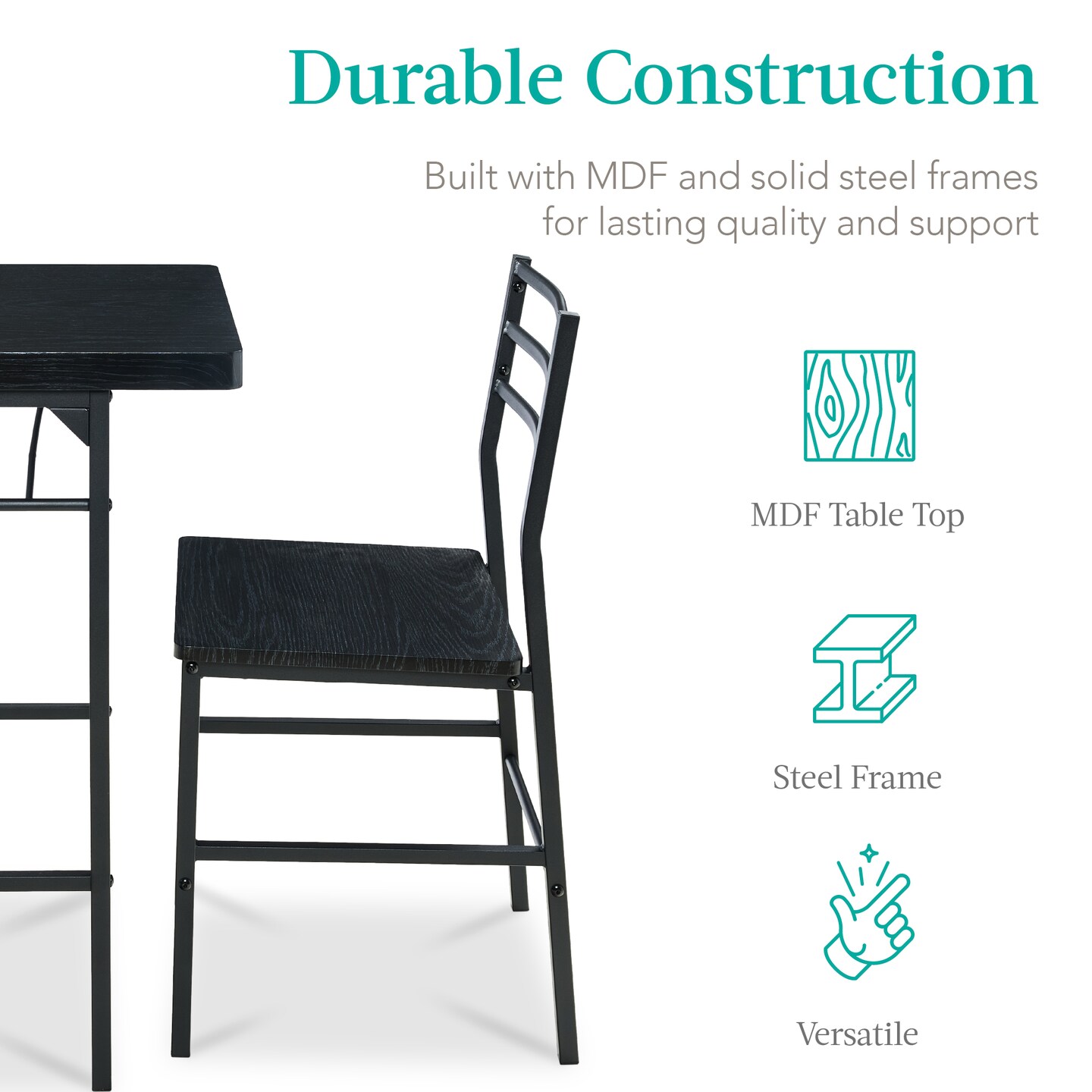 Best Choice Products 3-Piece Modern Dining Set, Square Table & Chairs Set w/ Steel Frame, Built-In Storage Rack