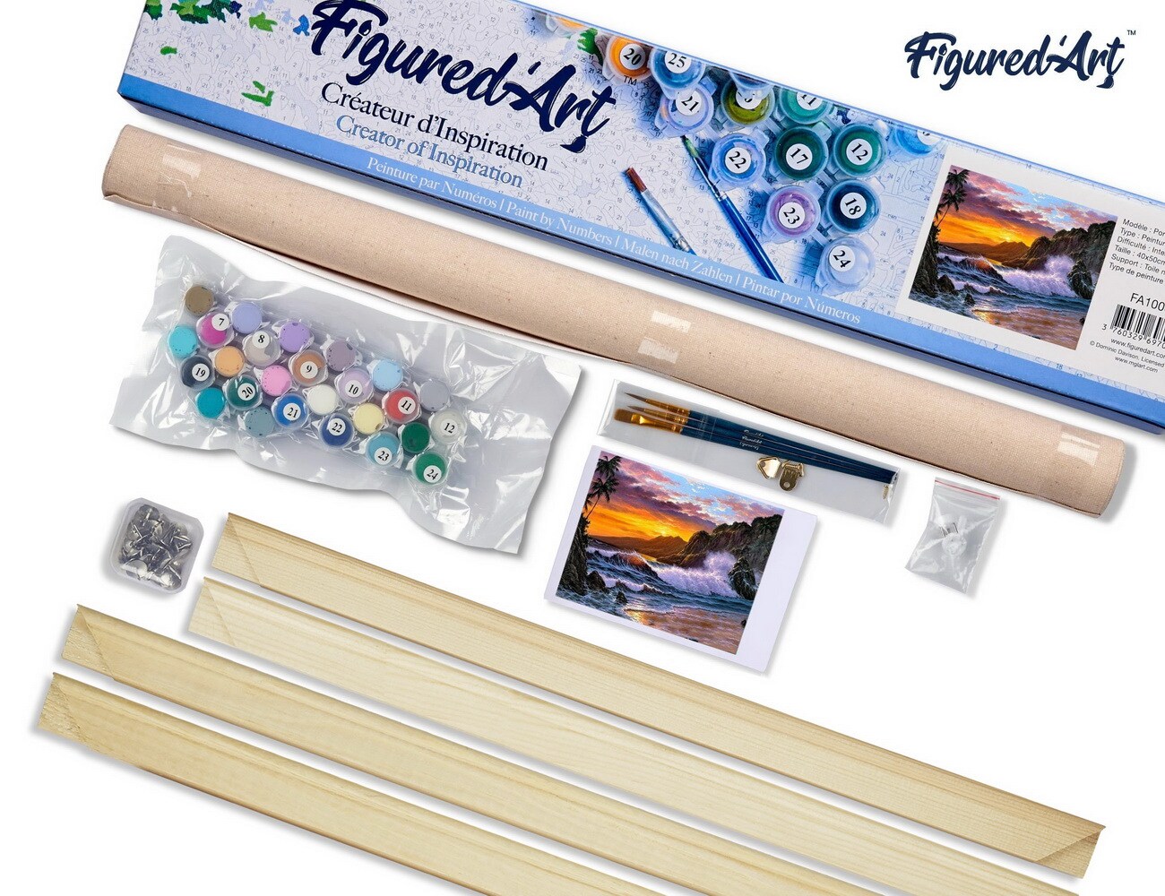 Figured&#x27;Art Paint by Numbers Kit for Adults Cliff and Waves 16&#x22;x20&#x22; - Craft Art Painting Rolled Canvas with DIY wooden frame