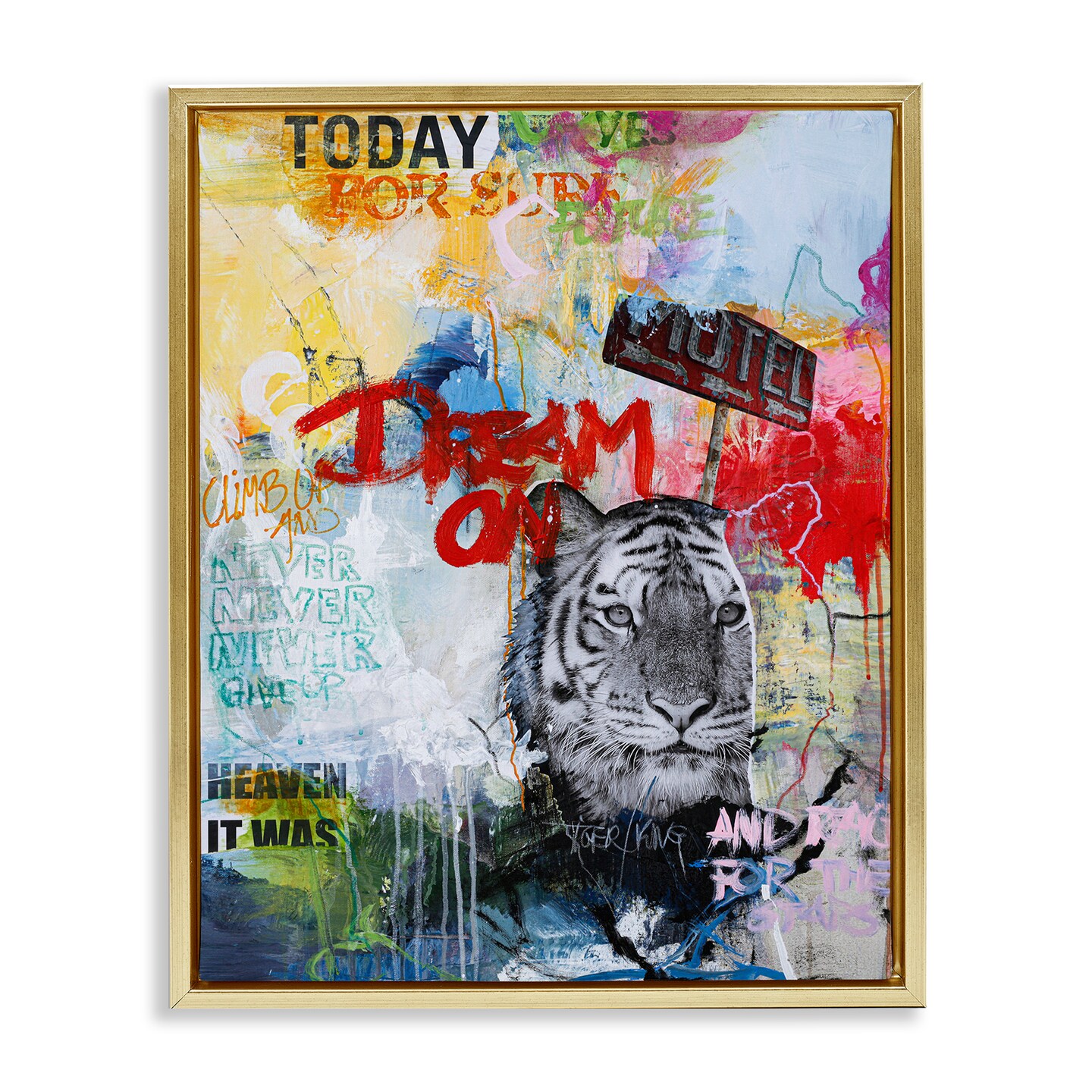 Stupell Industries Inspiring Graffiti &#x26; Tiger Floater Framed Canvas Wall Art Design by Design Fabrikken