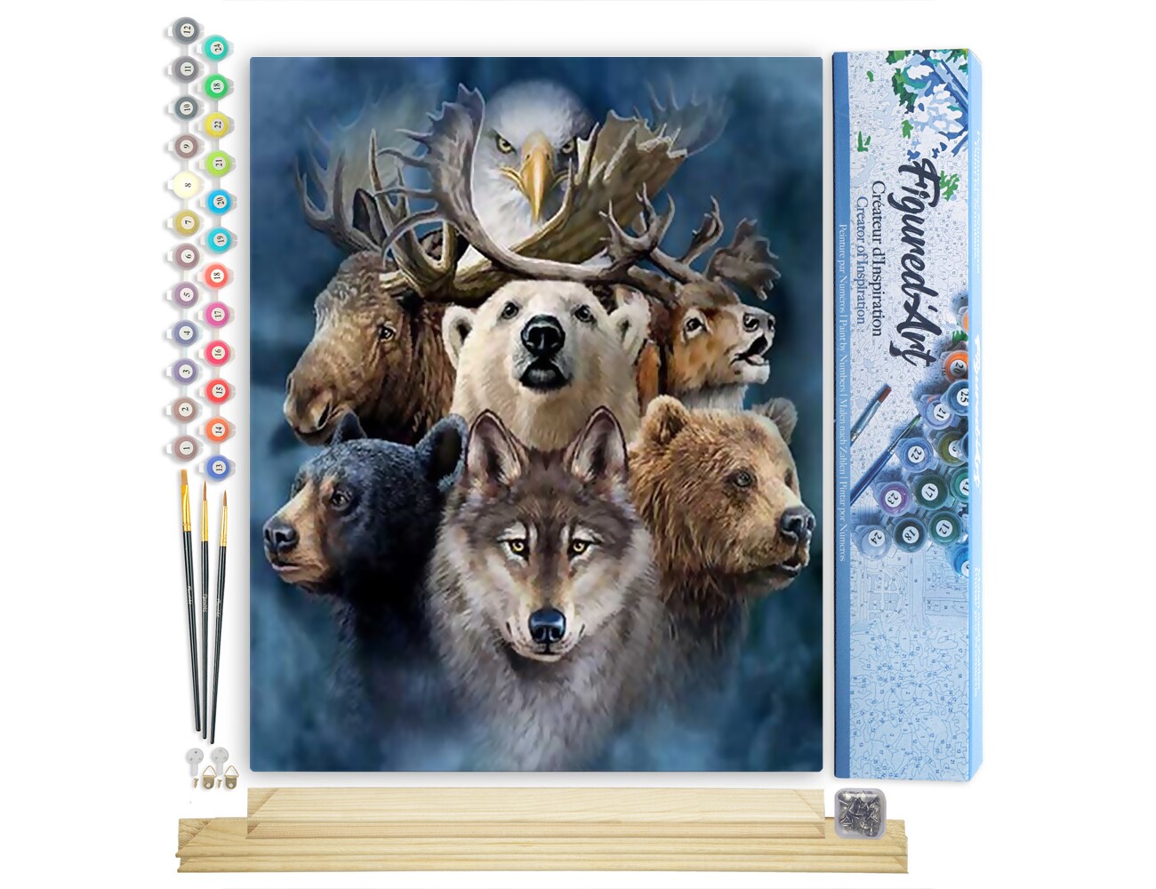 Figured'Art Paint by Numbers Kit for Adults Forest Animals 16"x20" - Craft Art Painting Rolled Canvas with DIY wooden frame