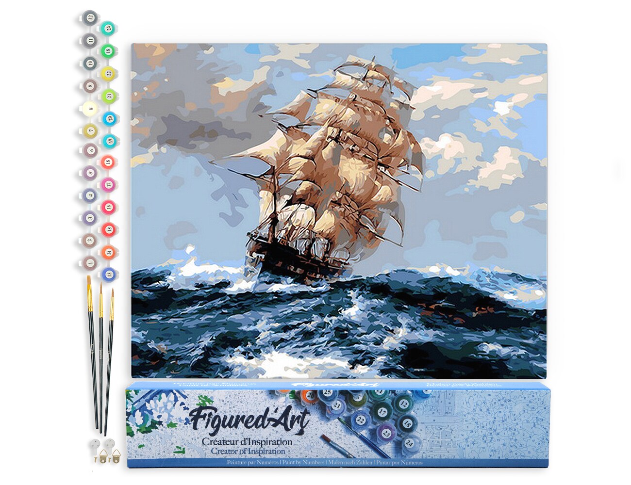 Figured'Art Paint by Numbers Kit for Adults Sailboat and Storm 16"x20" - Craft Art Painting DIY Kit Rolled Canvas without frame
