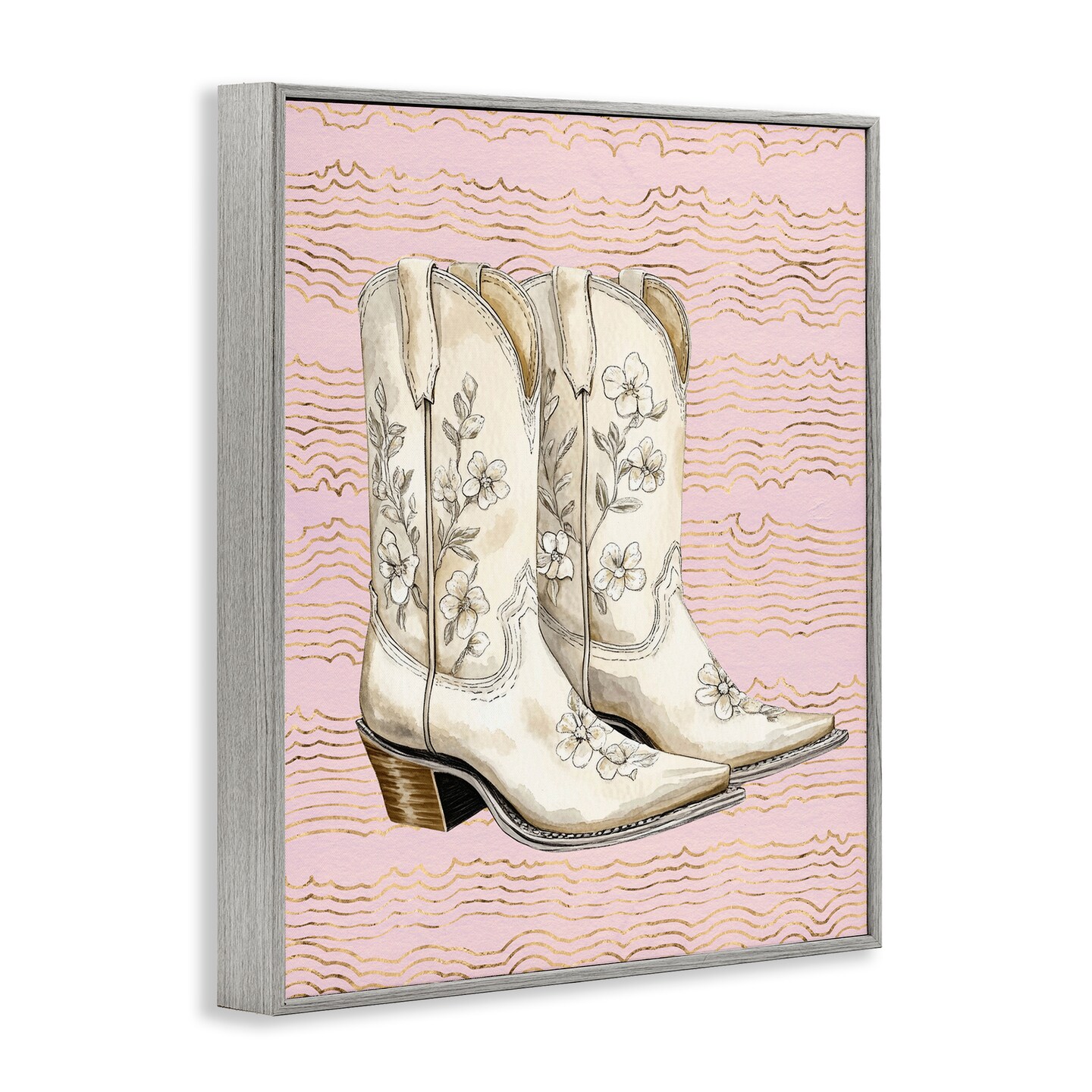Stupell Industries Cowgirl Boots in White Framed Giclee Wall Art Design by Lettered and Lined