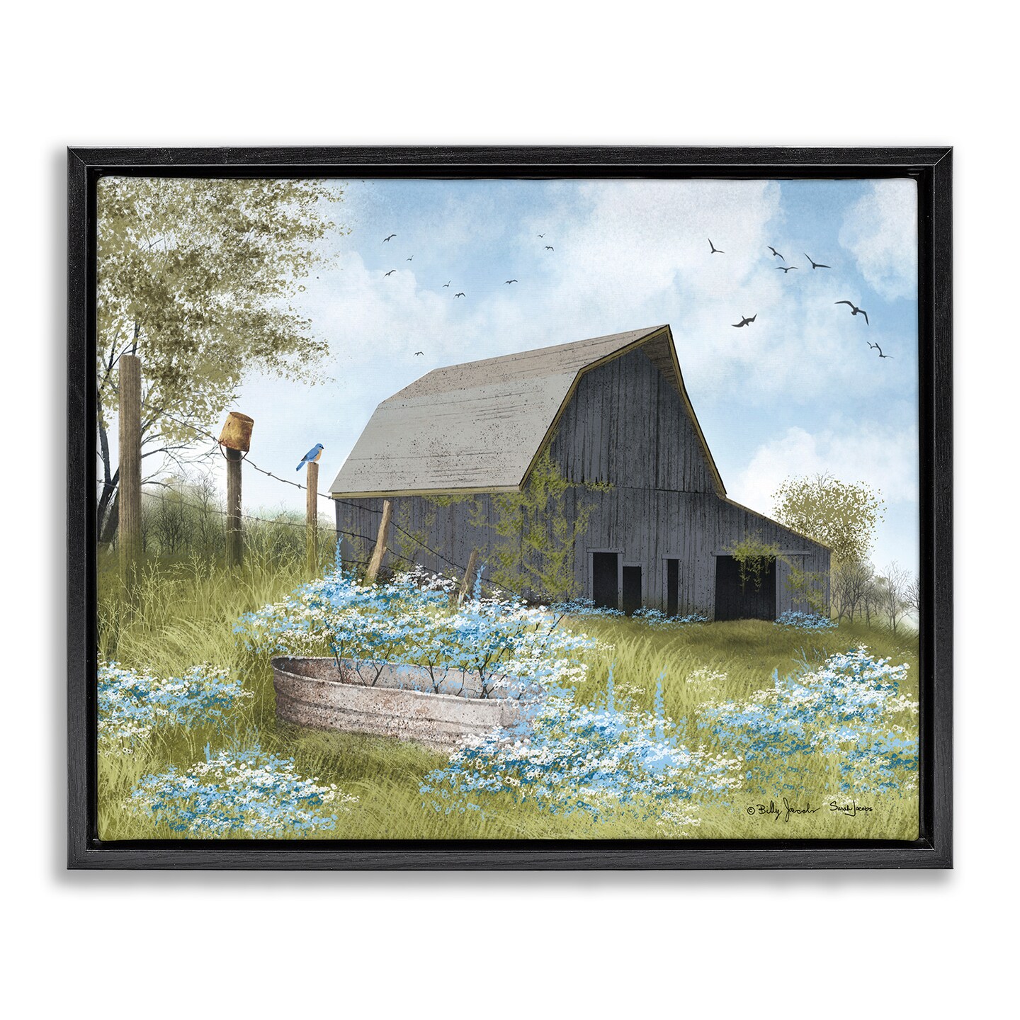 Stupell Industries Blue Floral Country Garden Floater Framed Canvas Wall Art Design by Billy Jacobs