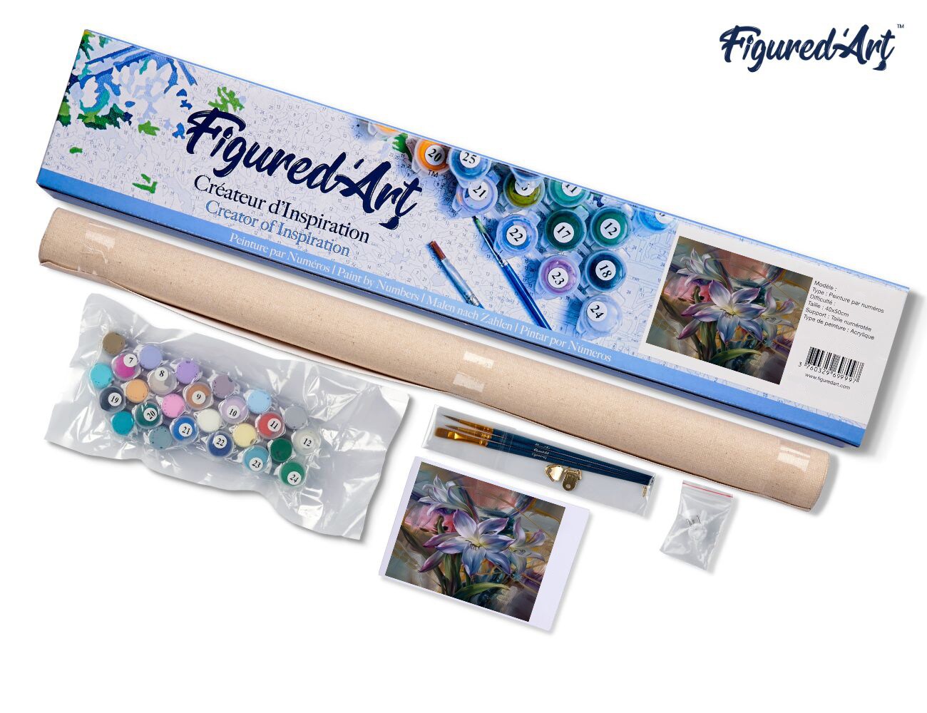 Figured'Art Paint by Numbers for Adults Colourful Lilies 16"x20" - Craft Art Painting DIY Kit Rolled Canvas without frame