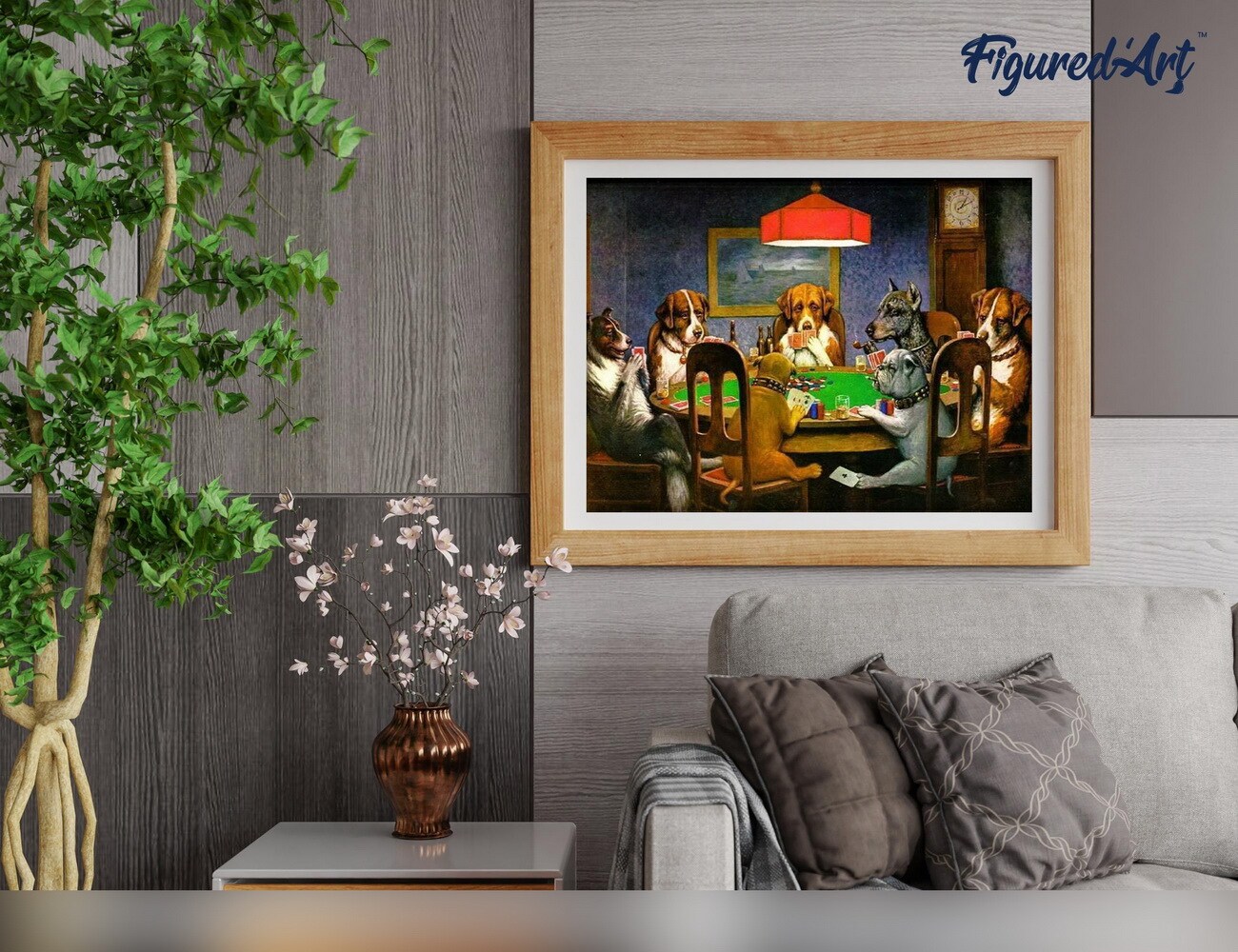 Figured'Art Paint by Numbers Kit for Adults Dogs playing Poker 16"x20" - Craft Art Painting Rolled Canvas with DIY wooden frame