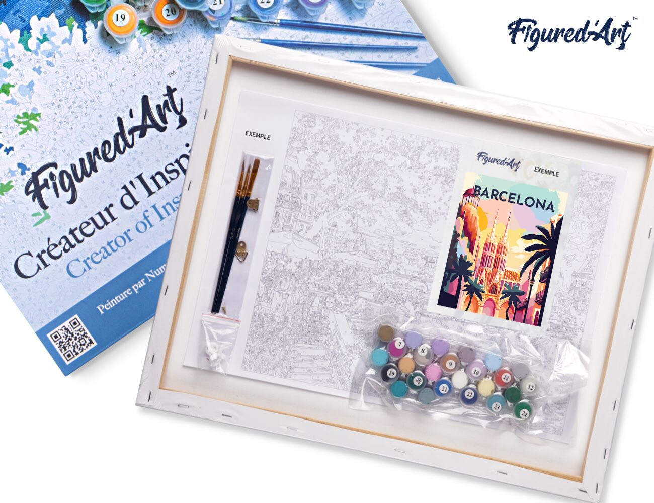 Figured&#x27;Art Paint by Numbers for Adults with Frame Travel Poster Barcelona 16&#x22;x20&#x22; - Craft Art Painting DIY Kit Canvas Already Stretched on a Wooden Frame