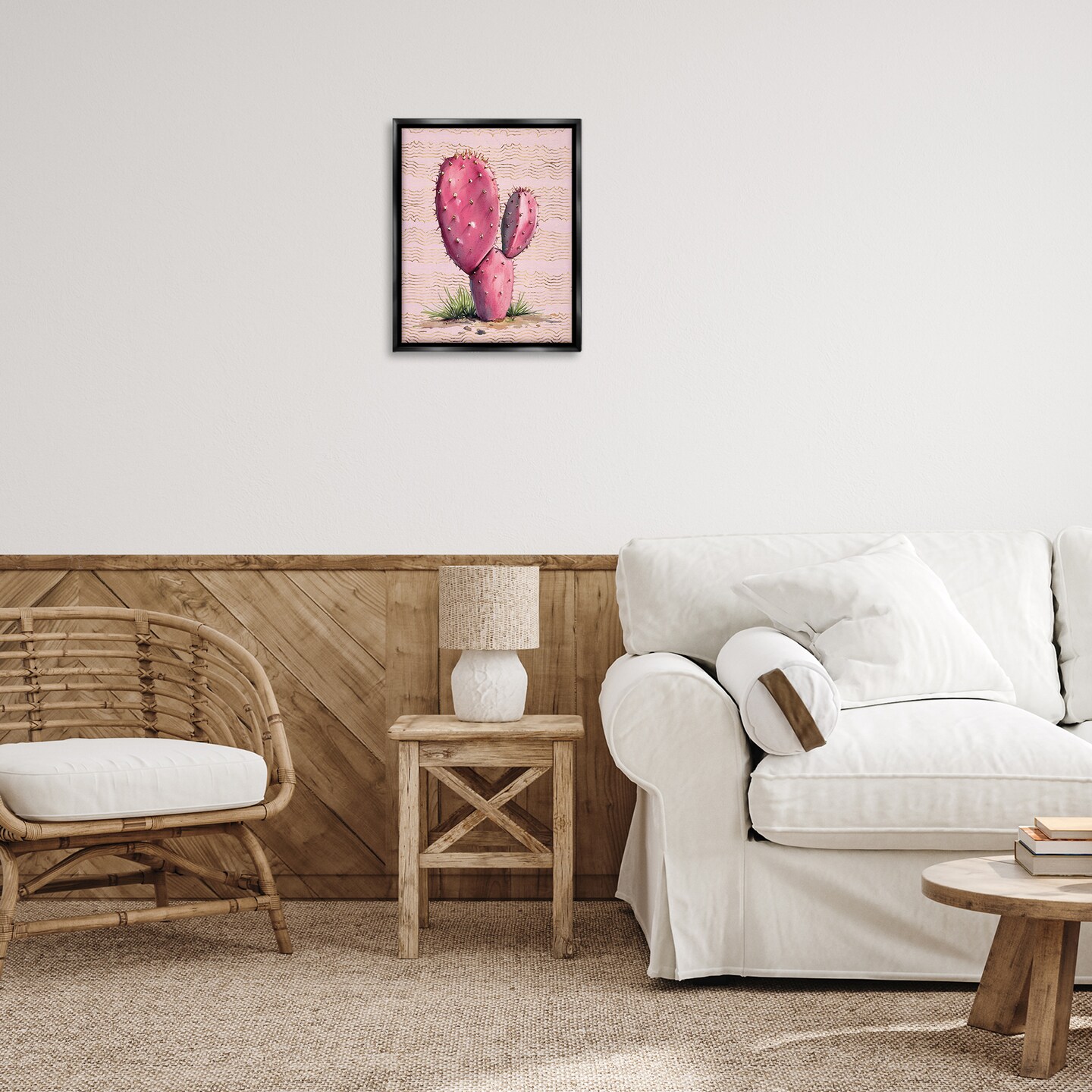 Stupell Industries Pink Prickly Pear Cactus Floater Framed Canvas Wall Art Design by Lettered and Lined
