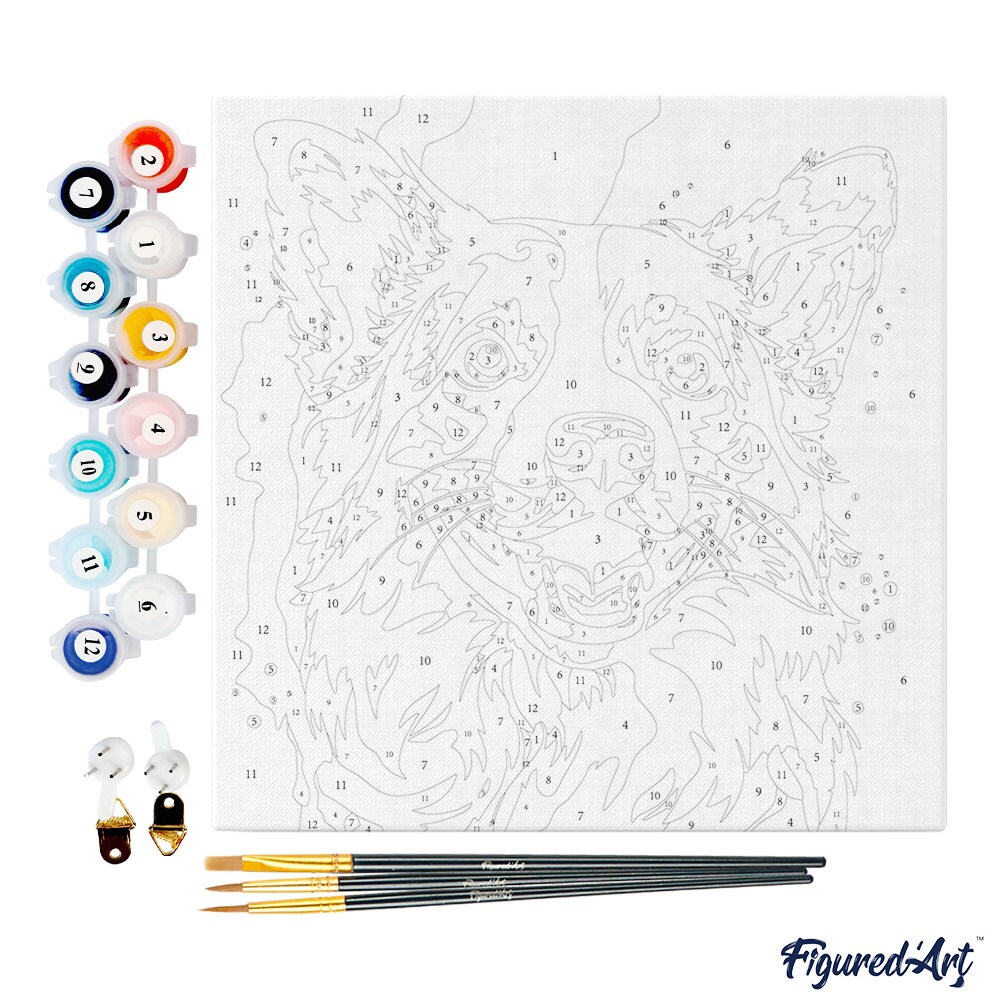 Figured'Art Mini Paint by Numbers Kit for Adults with Frame Dog Abstract Pop Art Small format 8"x8" - Craft Art Painting DIY Canvas Already Stretched on a Wooden Frame