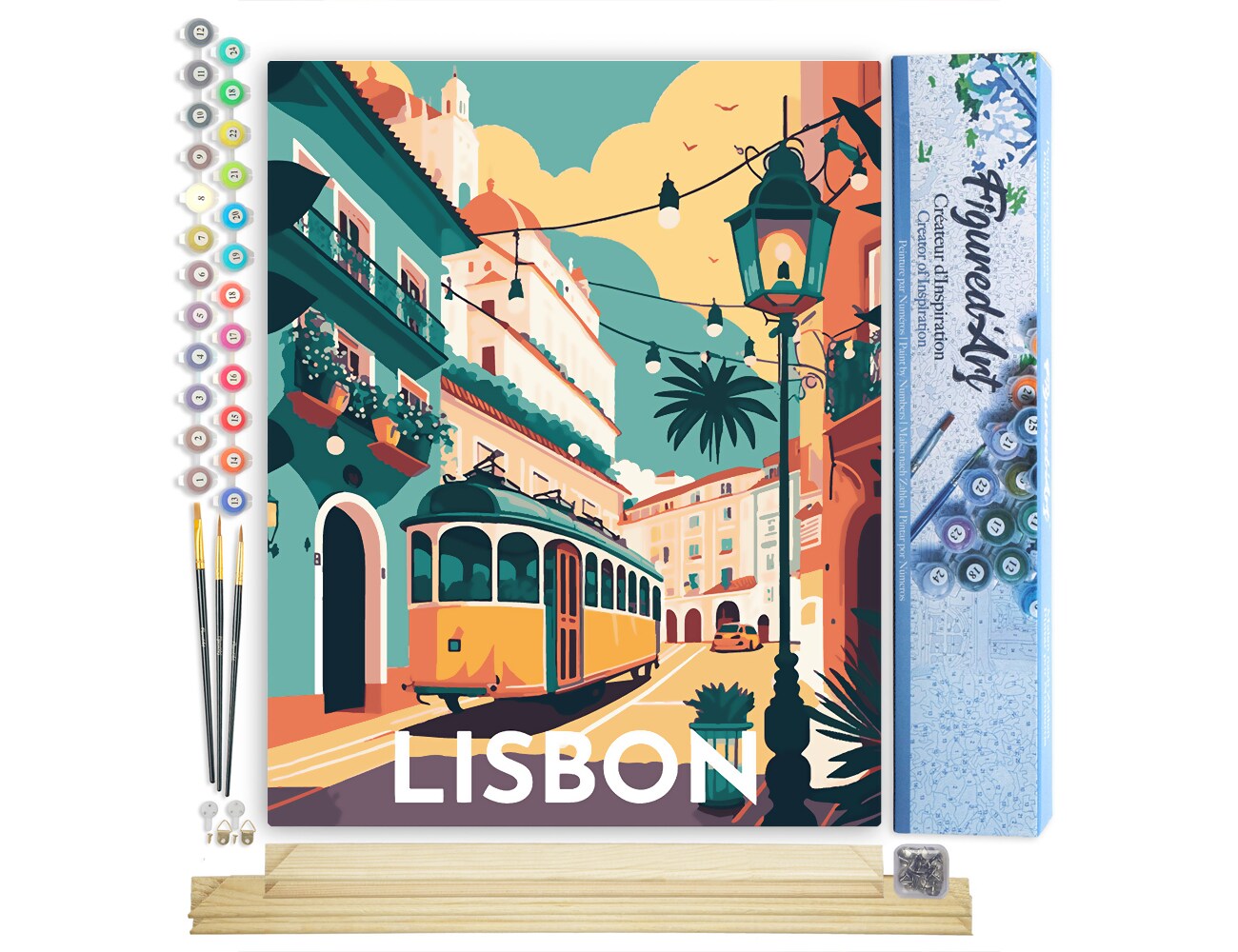 Figured&#x27;Art Paint by Numbers for Adults Travel Poster Lisbon 16&#x22;x20&#x22; - Craft Art Painting Rolled Canvas with DIY wooden frame