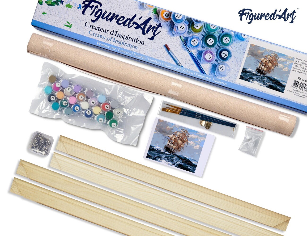 Figured&#x27;Art Paint by Numbers Kit for Adults Sailboat and Storm 16&#x22;x20&#x22; - Craft Art Painting Rolled Canvas with DIY wooden frame