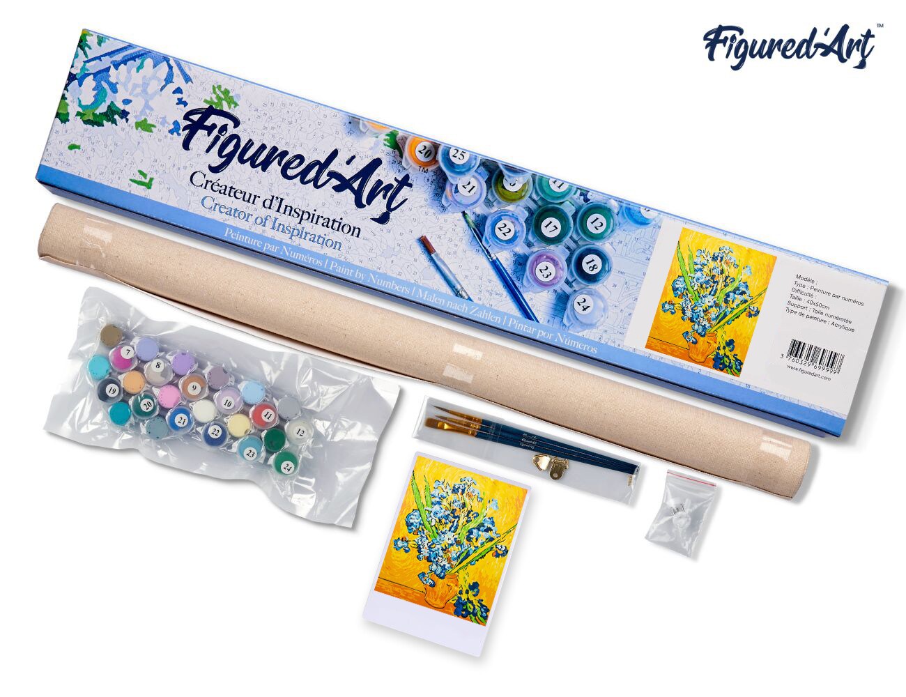 Figured&#x27;Art Paint by Numbers Kit for Adults Van Gogh Irises 16&#x22;x20&#x22; - Craft Art Painting DIY Kit Rolled Canvas without frame