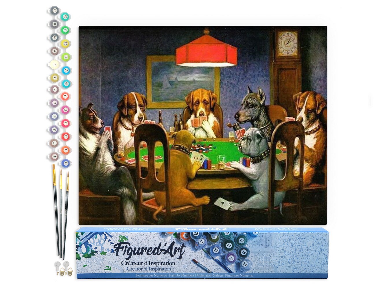 Figured'Art Paint by Numbers for Adults Dogs playing Poker 16"x20" - Craft Art Painting DIY Kit Rolled Canvas without frame