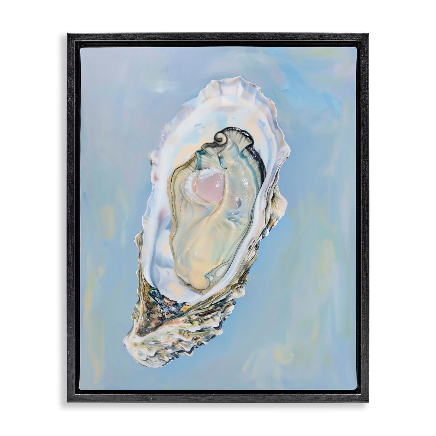 Stupell Industries Detailed Oyster on Blue Floater Framed Canvas Wall Art Design by Arlington Prints