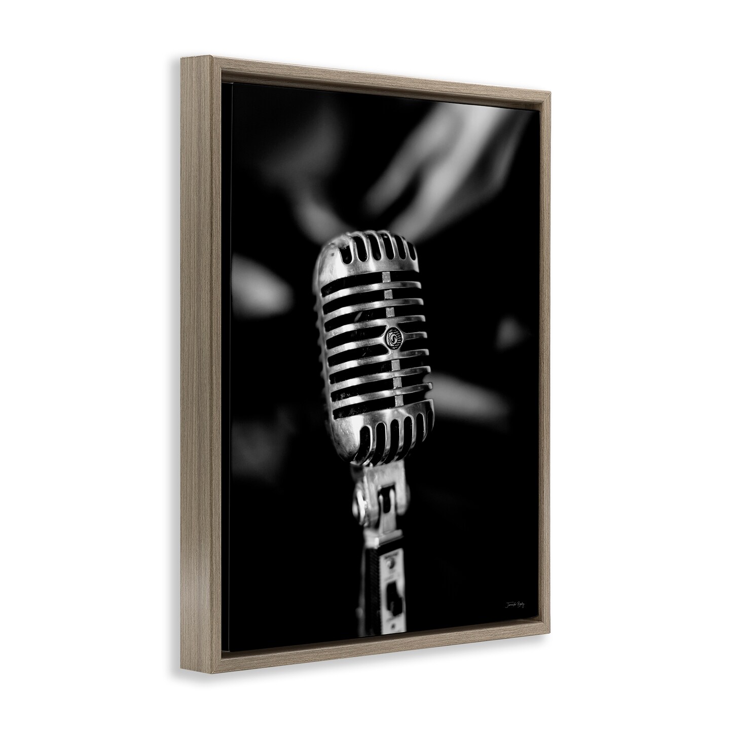 Stupell Industries Vintage Microphone on Black Floater Framed Canvas Wall Art Design by Jennifer Rigsby