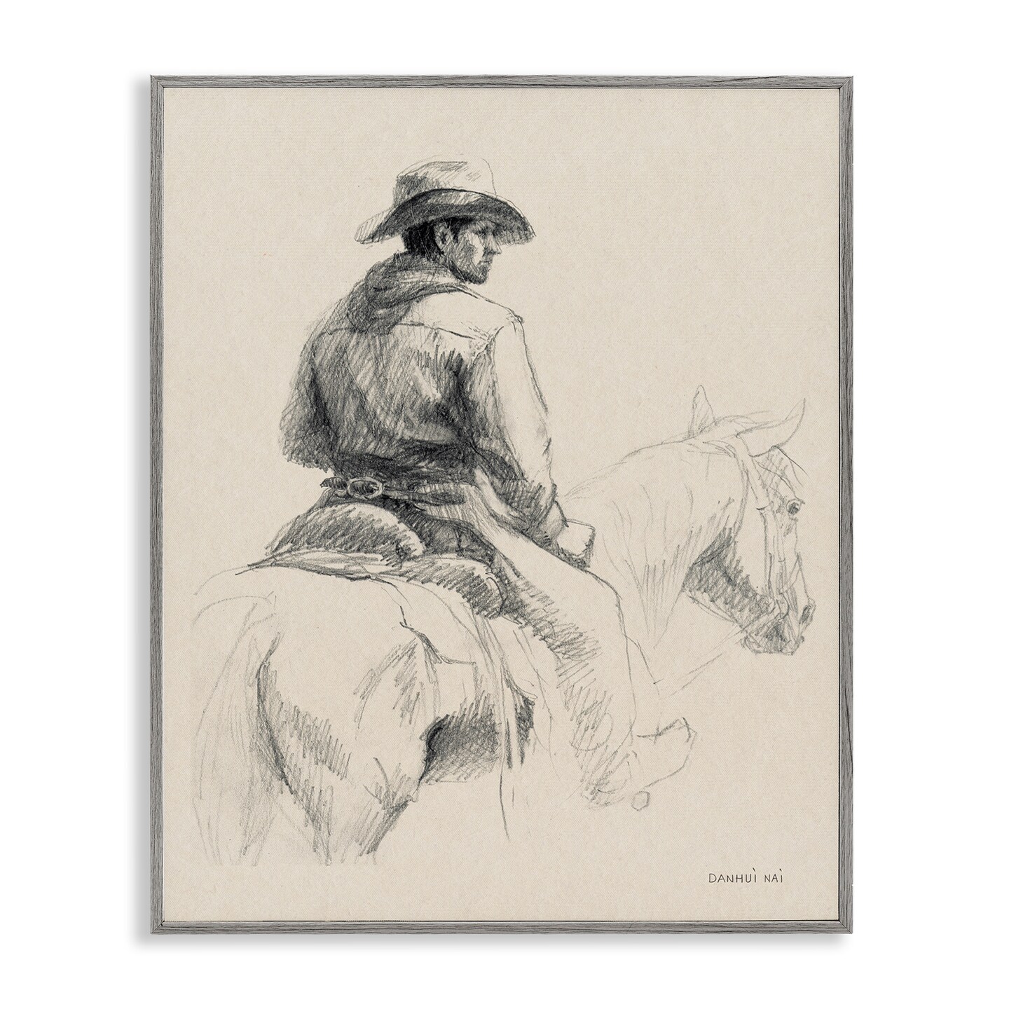Stupell Industries Cowboy & Horse Sketch Framed Giclee Wall Art Design by Danhui Nai