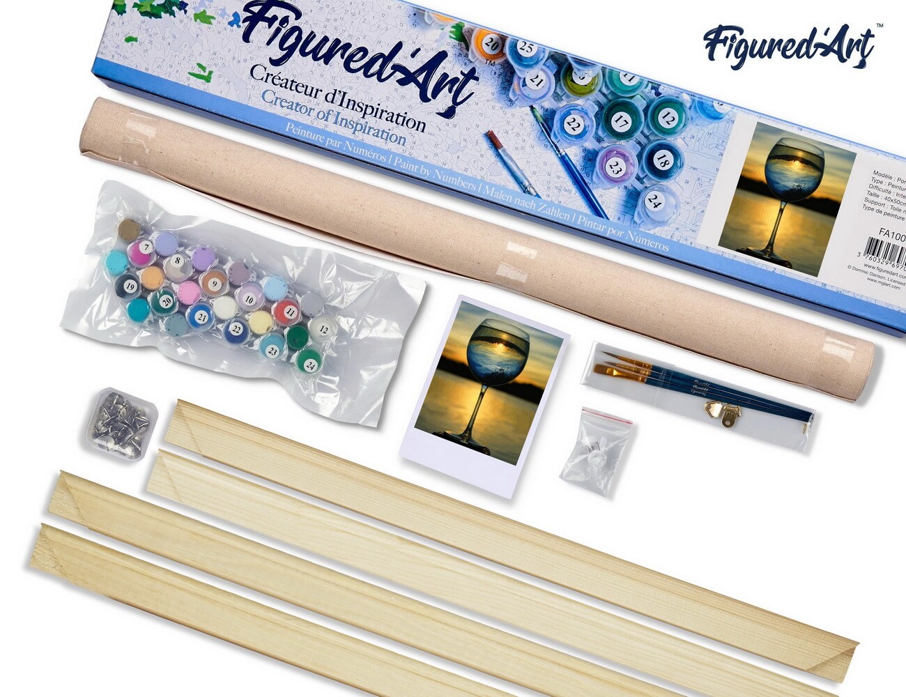 Figured&#x27;Art Paint by Numbers Kit for Adults Wine Glass and Nice View 16&#x22;x20&#x22; - Craft Art Painting Rolled Canvas with DIY wooden frame