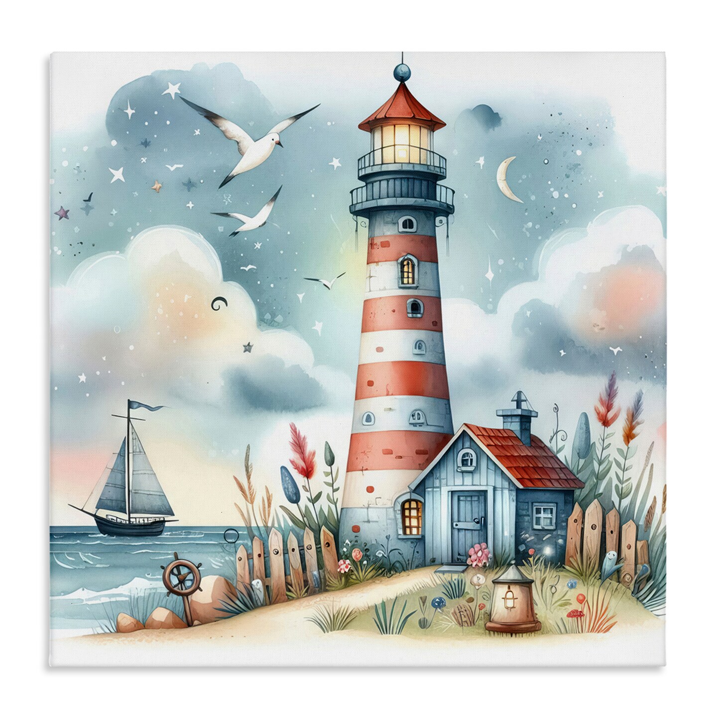 Stupell Industries Fun Maritime Lighthouse Canvas Wall Art Design by LSR Design Studio