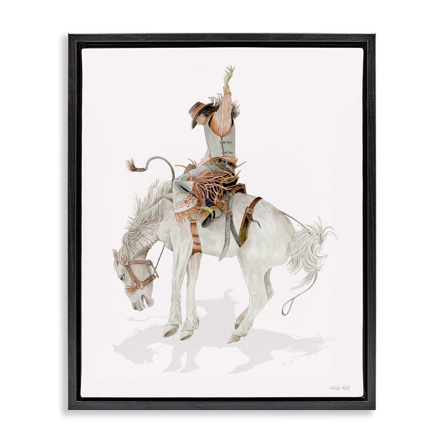 Stupell Industries Cowgirl on Rearing Horse Floater Framed Canvas Wall Art Design by Cindy Jacobs