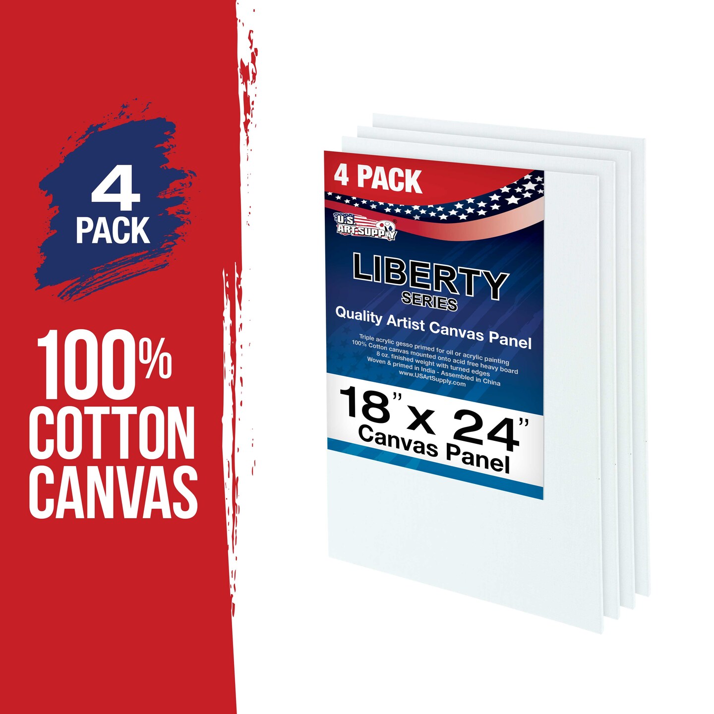 18 X 24 Inch Professional Art Canvas Board Panels 4 Pack - 8 Ounce Heavyweight Cotton Acid Free Canvases for Painting Acrylics and Watercolor (1 Case of 4 Single Canvas Painting Panels)