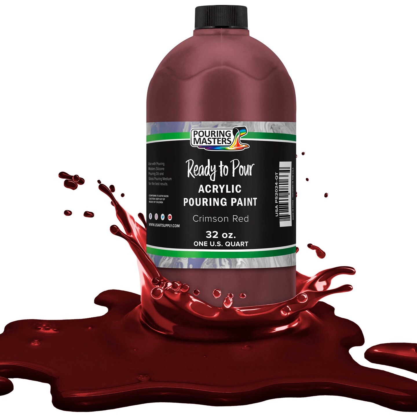Pouring Masters Crimson Red Ready to Pour Acrylic Pouring Paint - Premium 32-Ounce Pre-Mixed Fluid Acrylic Paint - Fluid Art Supplies for Canvas, Wood, Paper, Tile & Rocks